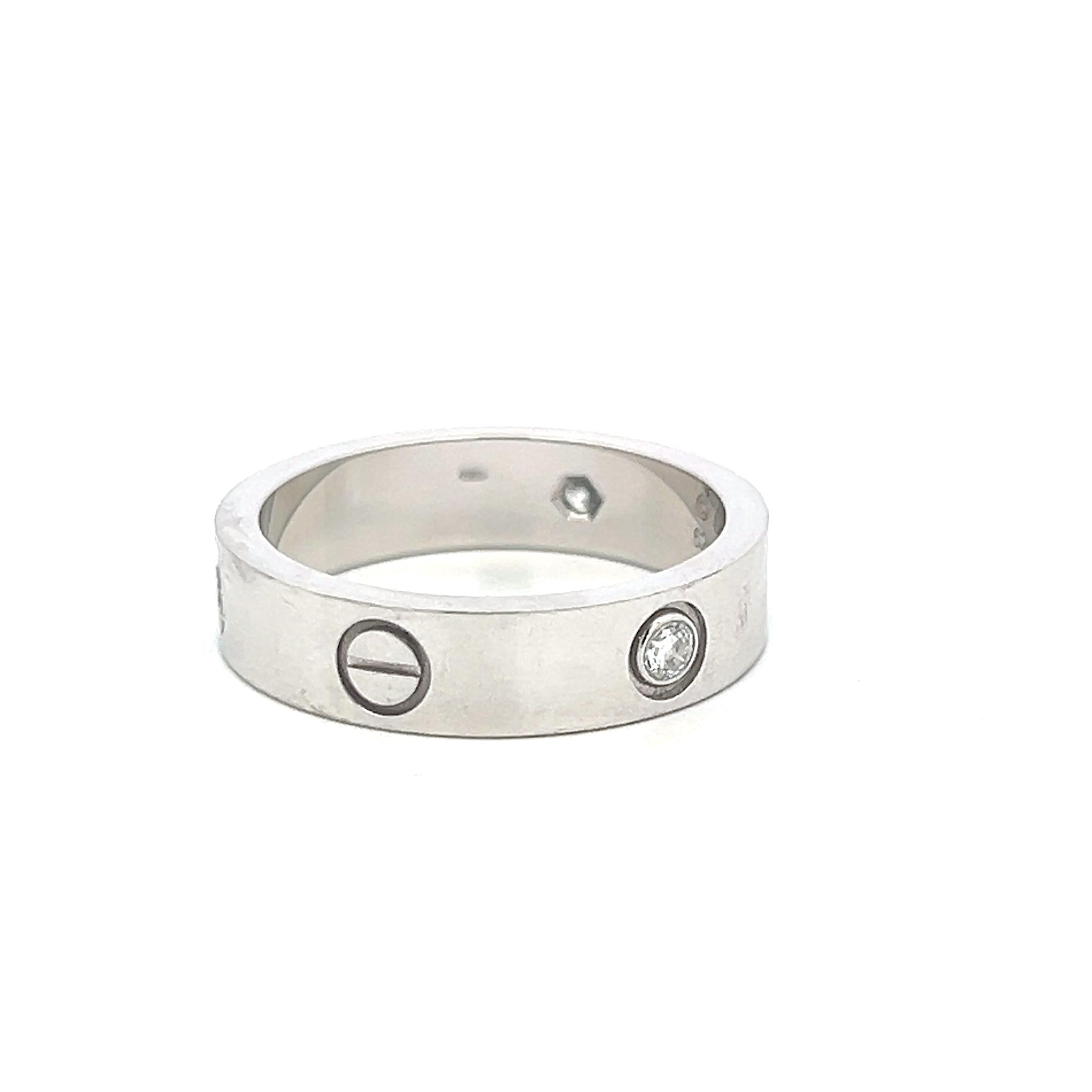 Cartier 18K White Gold Love Ring with 0.18 Carat Diamonds Size 10 w Certificate