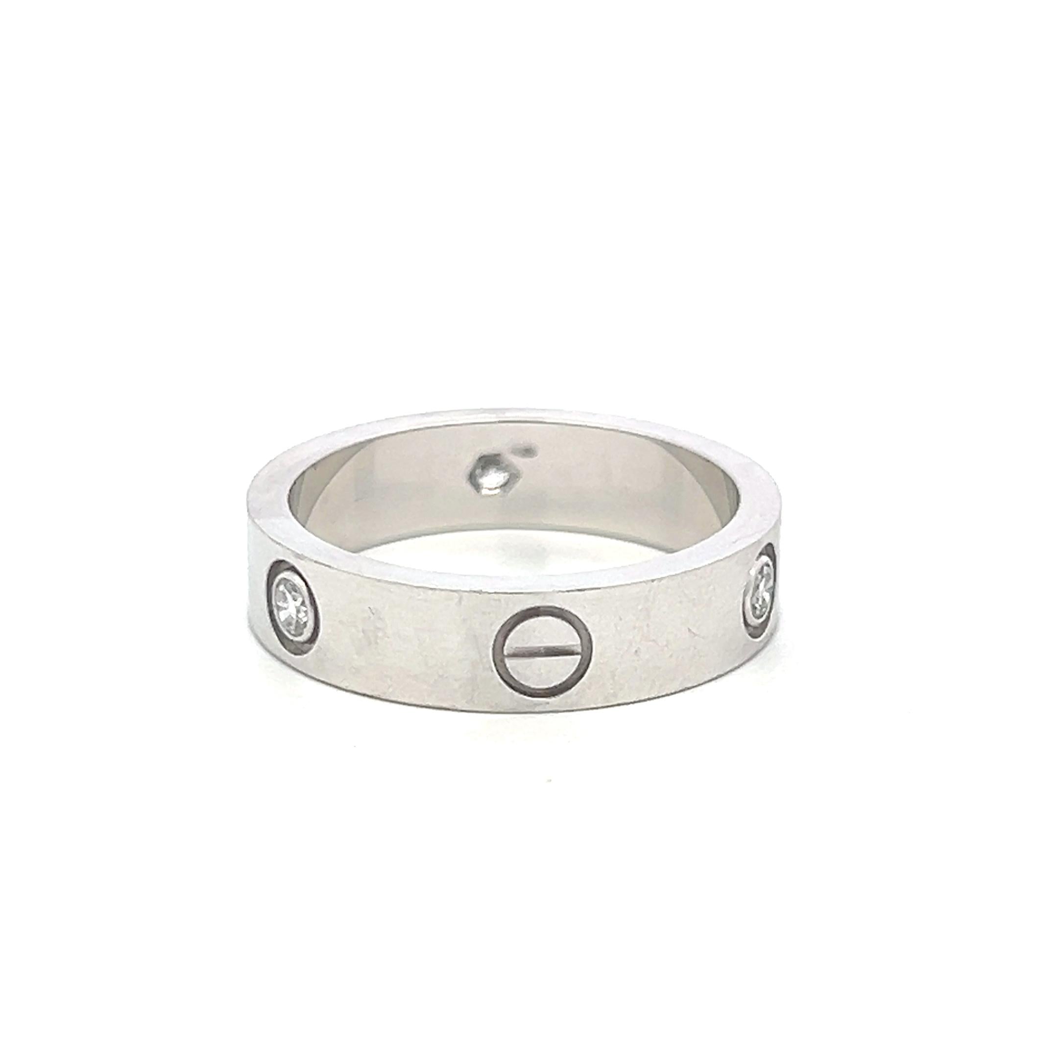 Cartier 18K White Gold Love Ring with 0.18 Carat Diamonds Size 10 w Certificate