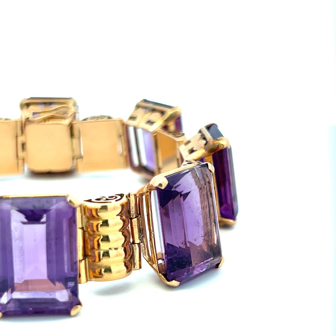 Vintage 18K Rose Gold Link Bracelet with 120 Carat Emerald Cut Amethysts 59.9g