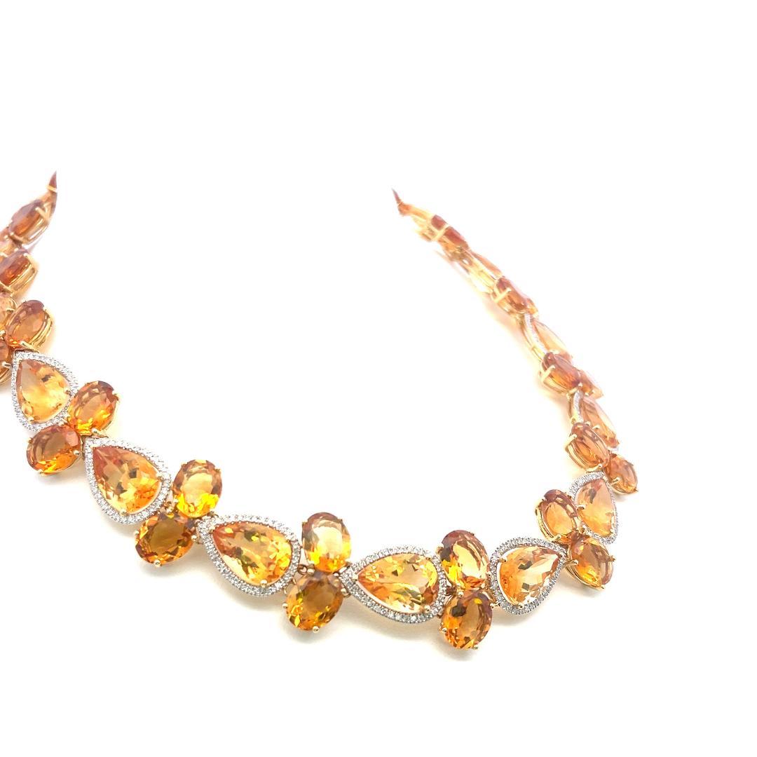 18K Yellow Gold Collar Necklace with 2.14 Carat Round H SI Diamonds & Citrine