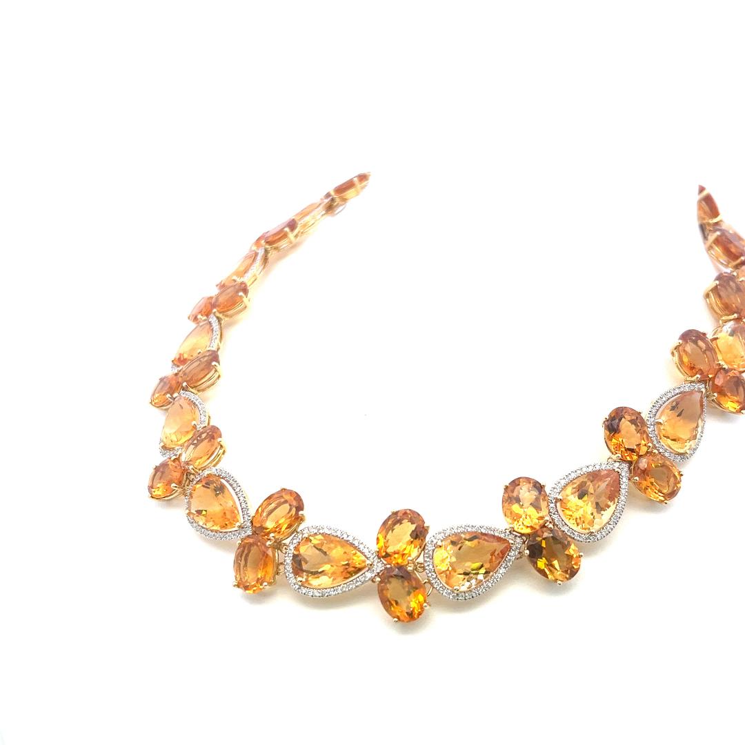 18K Yellow Gold Collar Necklace with 2.14 Carat Round H SI Diamonds & Citrine