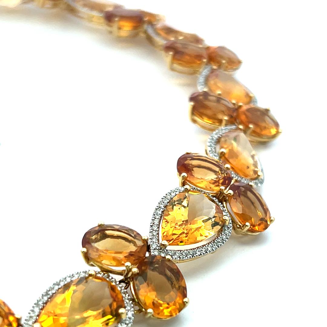 18K Yellow Gold Collar Necklace with 2.14 Carat Round H SI Diamonds & Citrine