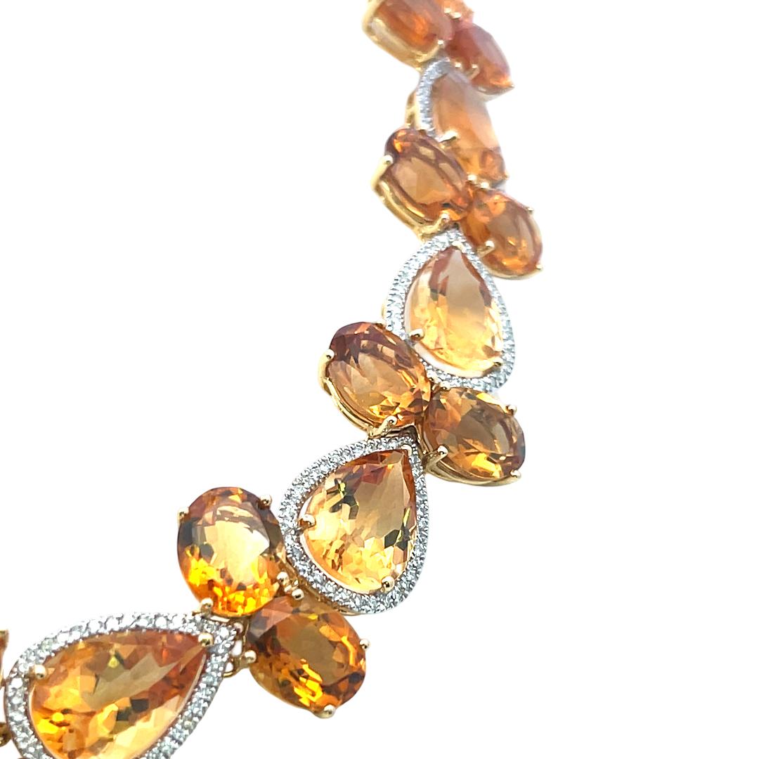 18K Yellow Gold Collar Necklace with 2.14 Carat Round H SI Diamonds & Citrine