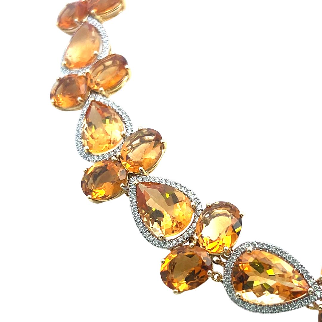 18K Yellow Gold Collar Necklace with 2.14 Carat Round H SI Diamonds & Citrine