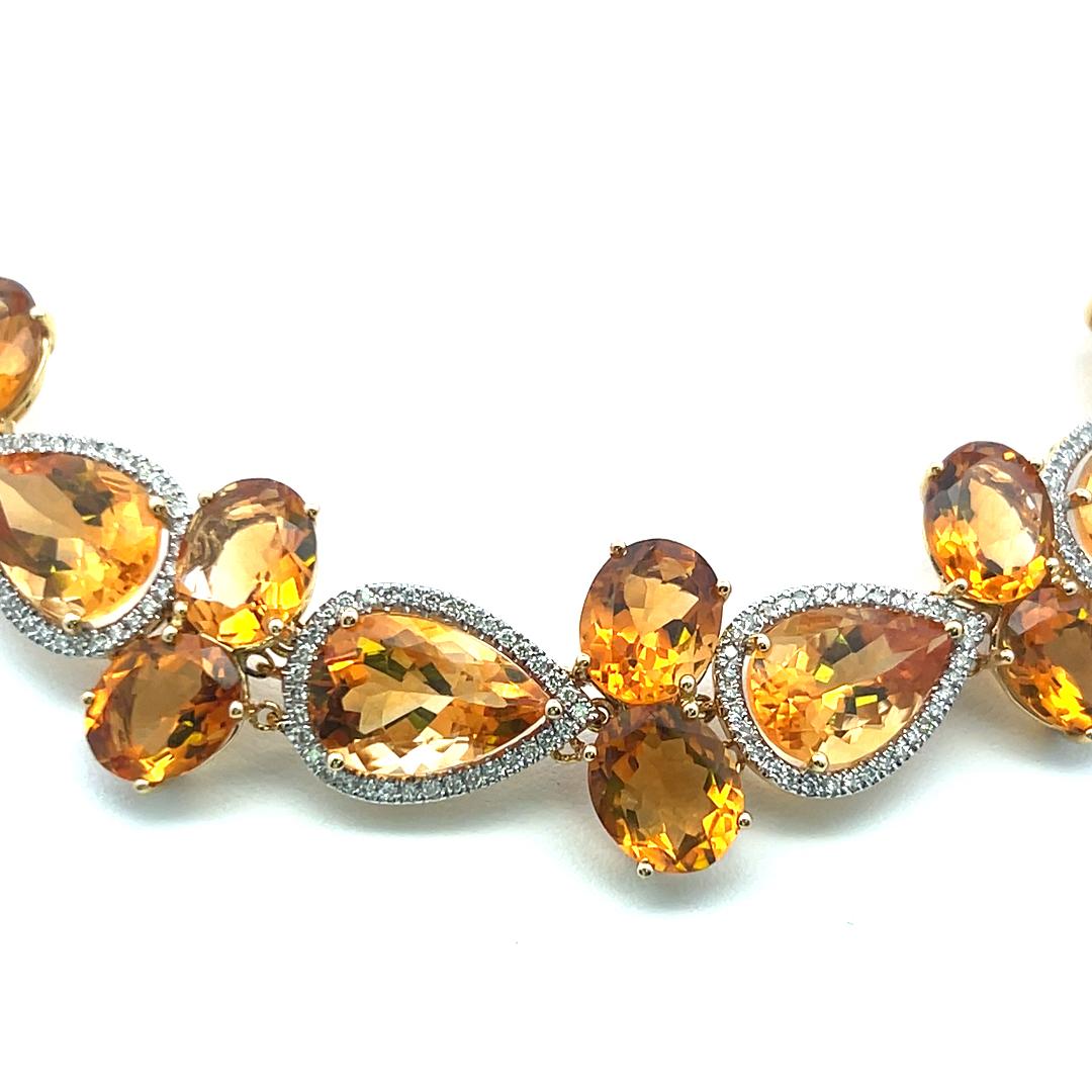 18K Yellow Gold Collar Necklace with 2.14 Carat Round H SI Diamonds & Citrine