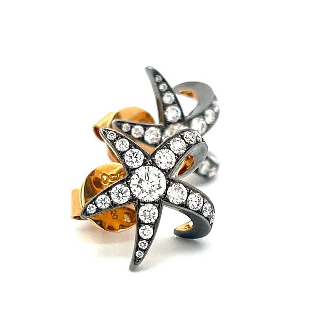 14K Two-Tone Gold Starfish Stud Earrings 1.3ct Old European Cut G VS Diamonds
