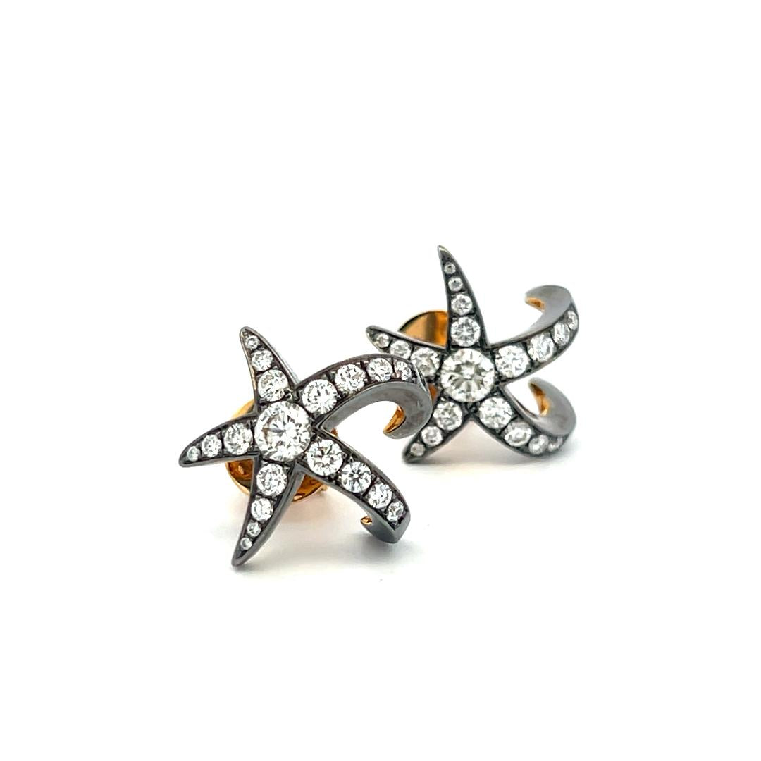 14K Two-Tone Gold Starfish Stud Earrings 1.3ct Old European Cut G VS Diamonds