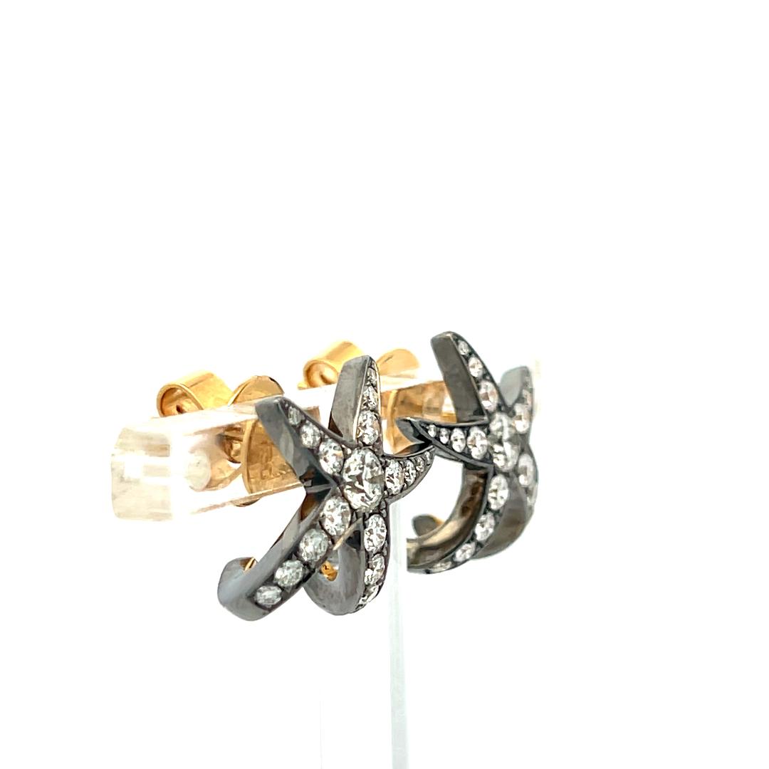 14K Two-Tone Gold Starfish Stud Earrings 1.3ct Old European Cut G VS Diamonds