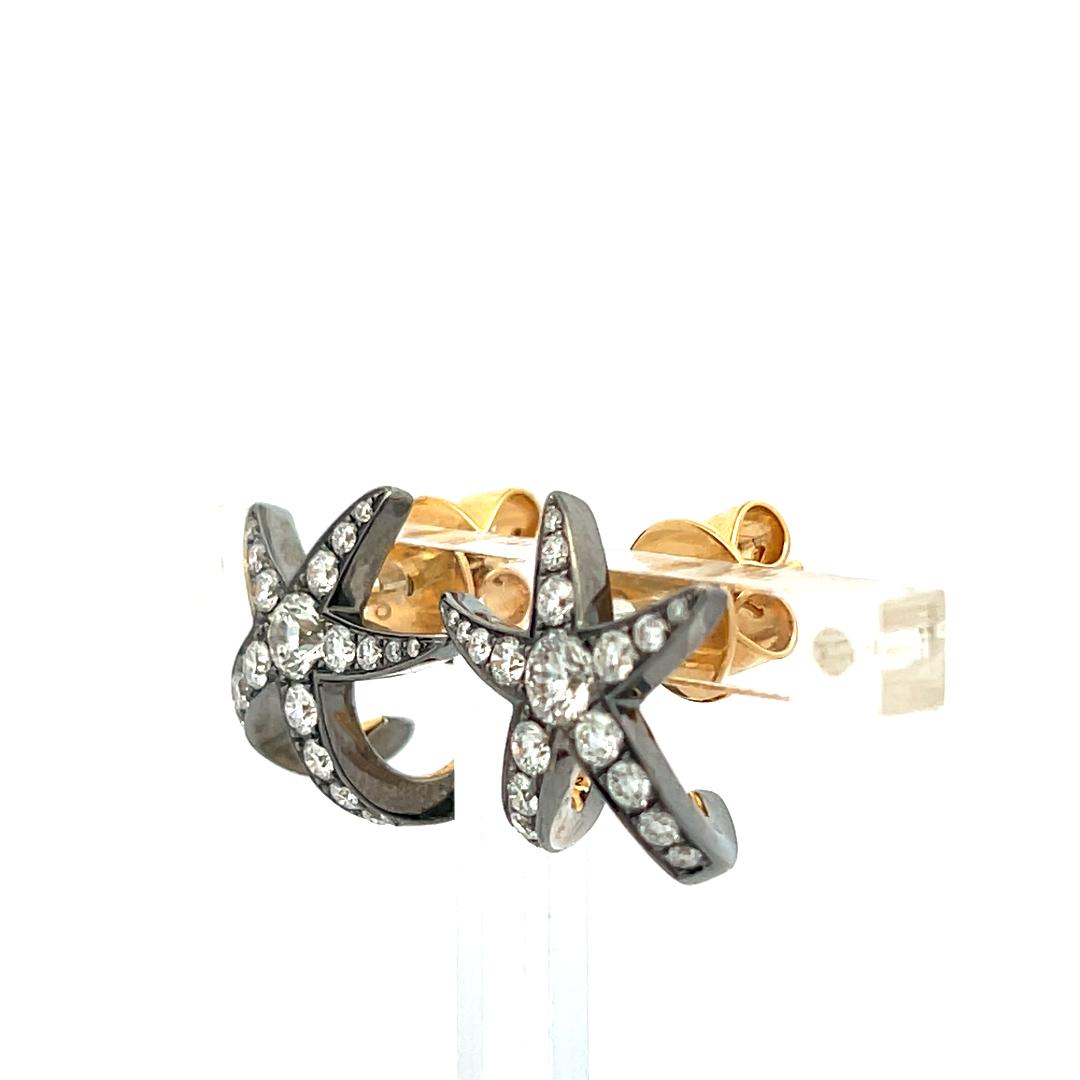 14K Two-Tone Gold Starfish Stud Earrings 1.3ct Old European Cut G VS Diamonds