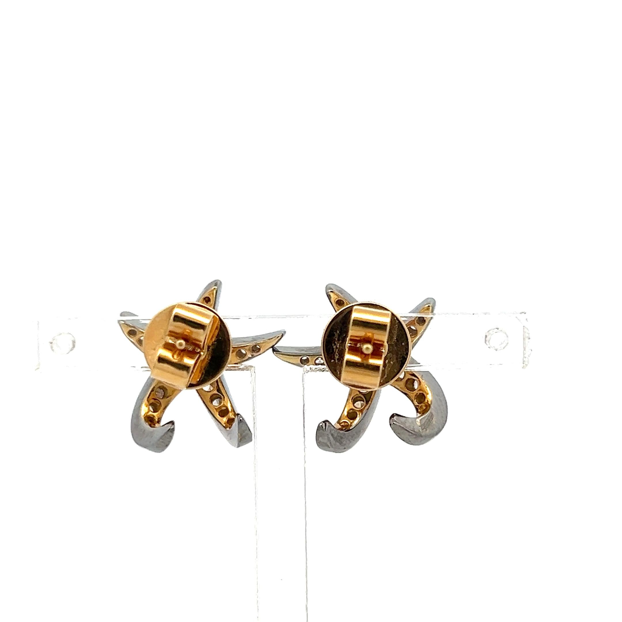 14K Two-Tone Gold Starfish Stud Earrings 1.3ct Old European Cut G VS Diamonds