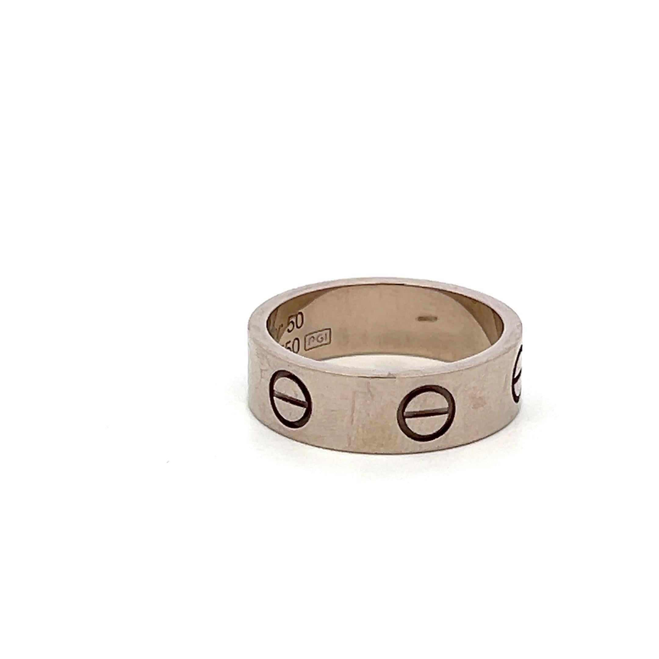 Cartier Vintage 18 Karat White Gold Love Ring 5.5MM Size 5.25 (50)
