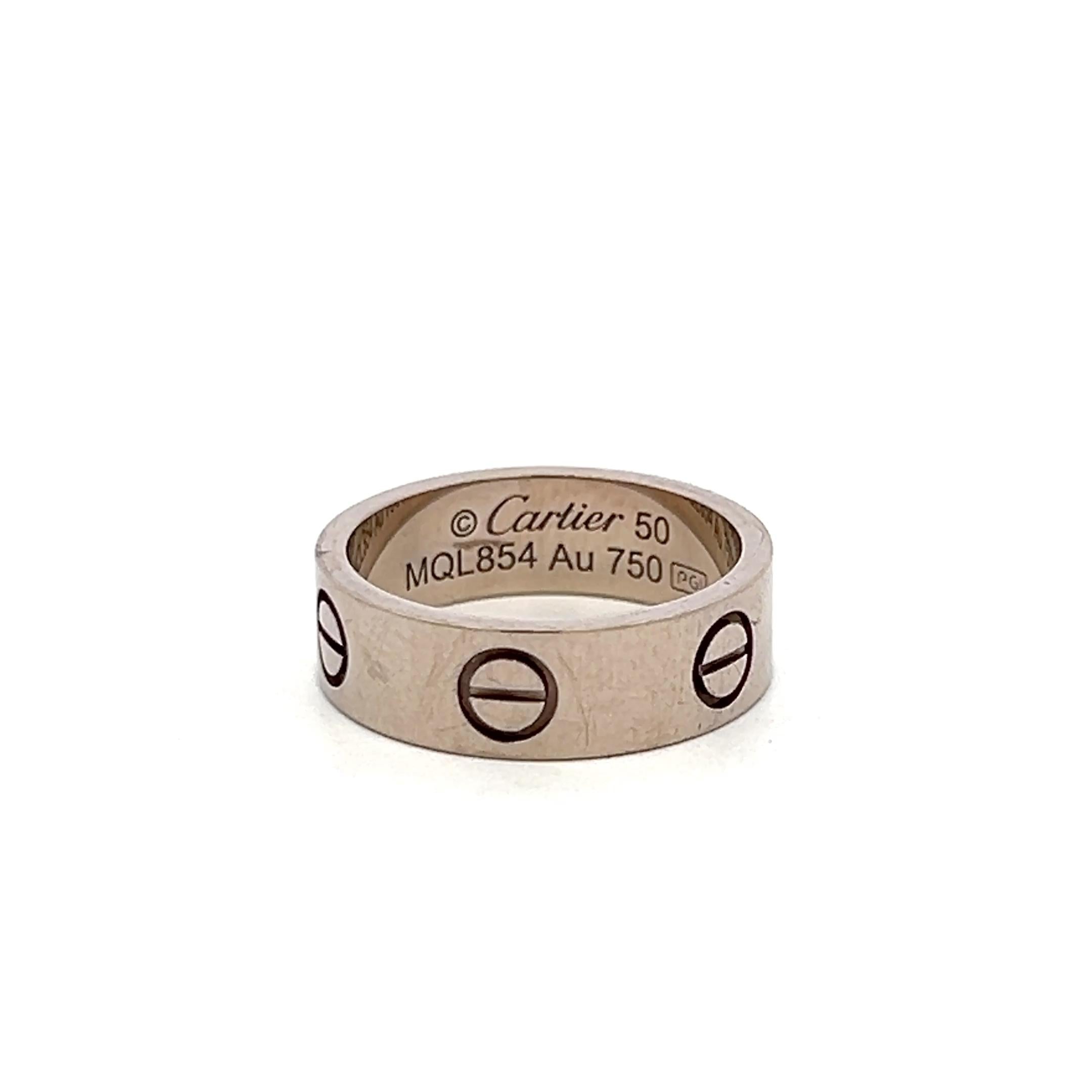 Cartier Vintage 18 Karat White Gold Love Ring 5.5MM Size 5.25 (50)