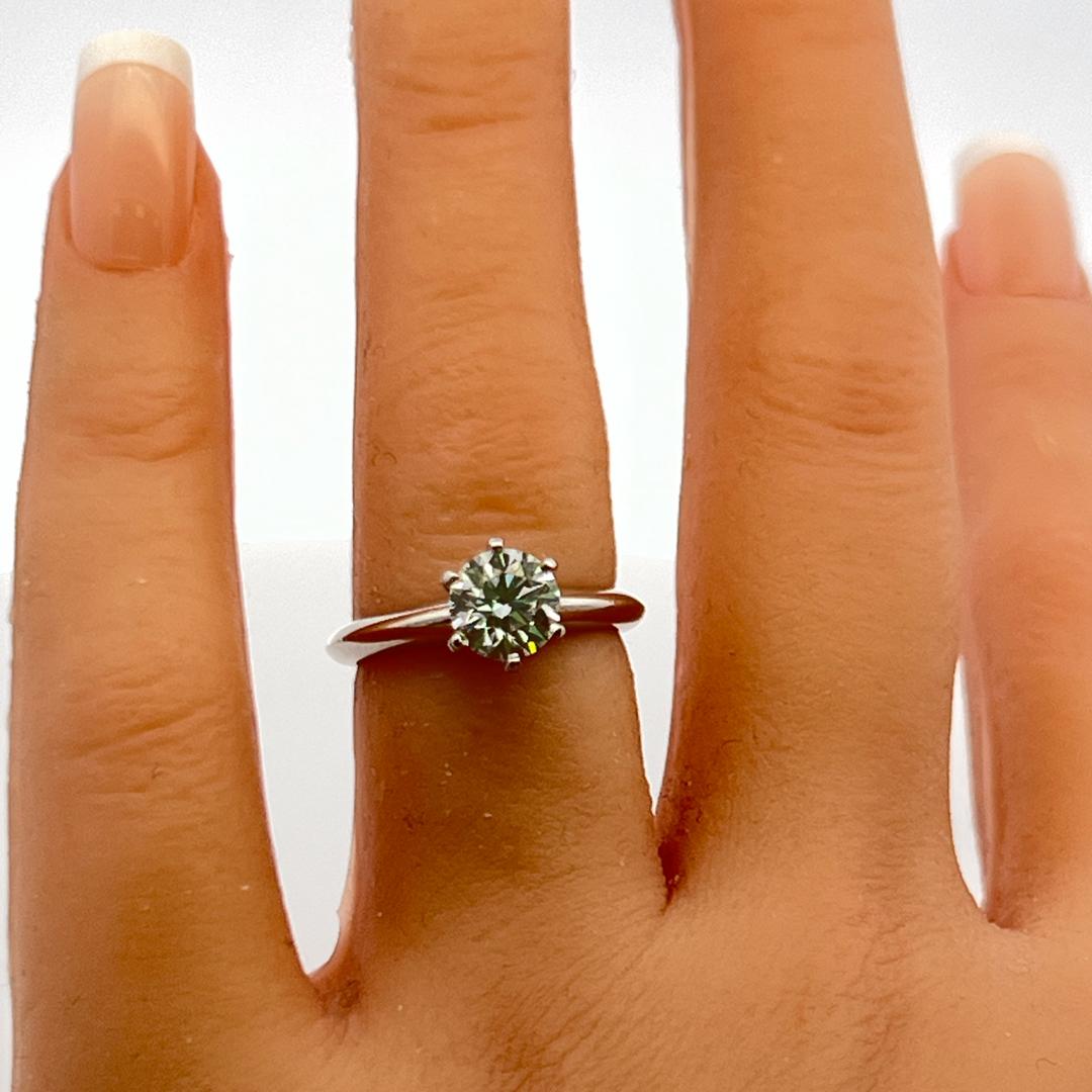 Tiffany & Co Platinum Engagement Ring with 1.09 Carat Round H-VS2 GIA Diamond