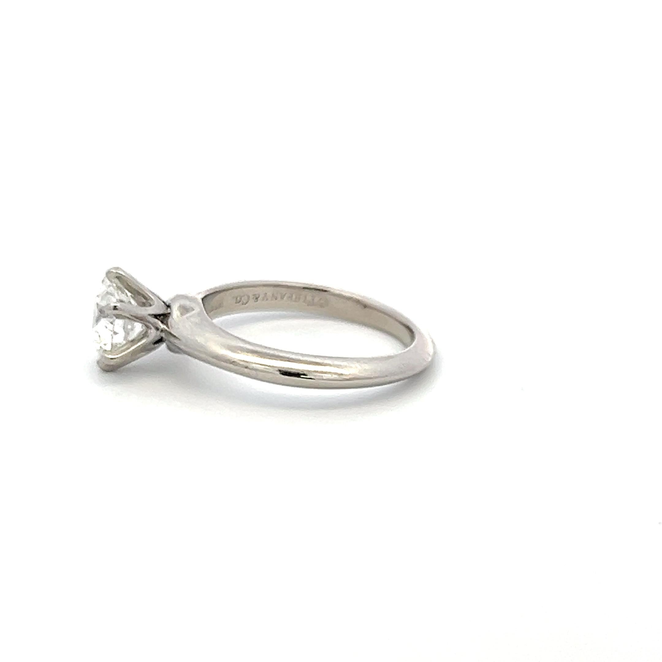 Tiffany & Co Platinum Engagement Ring with 1.09 Carat Round H-VS2 GIA Diamond
