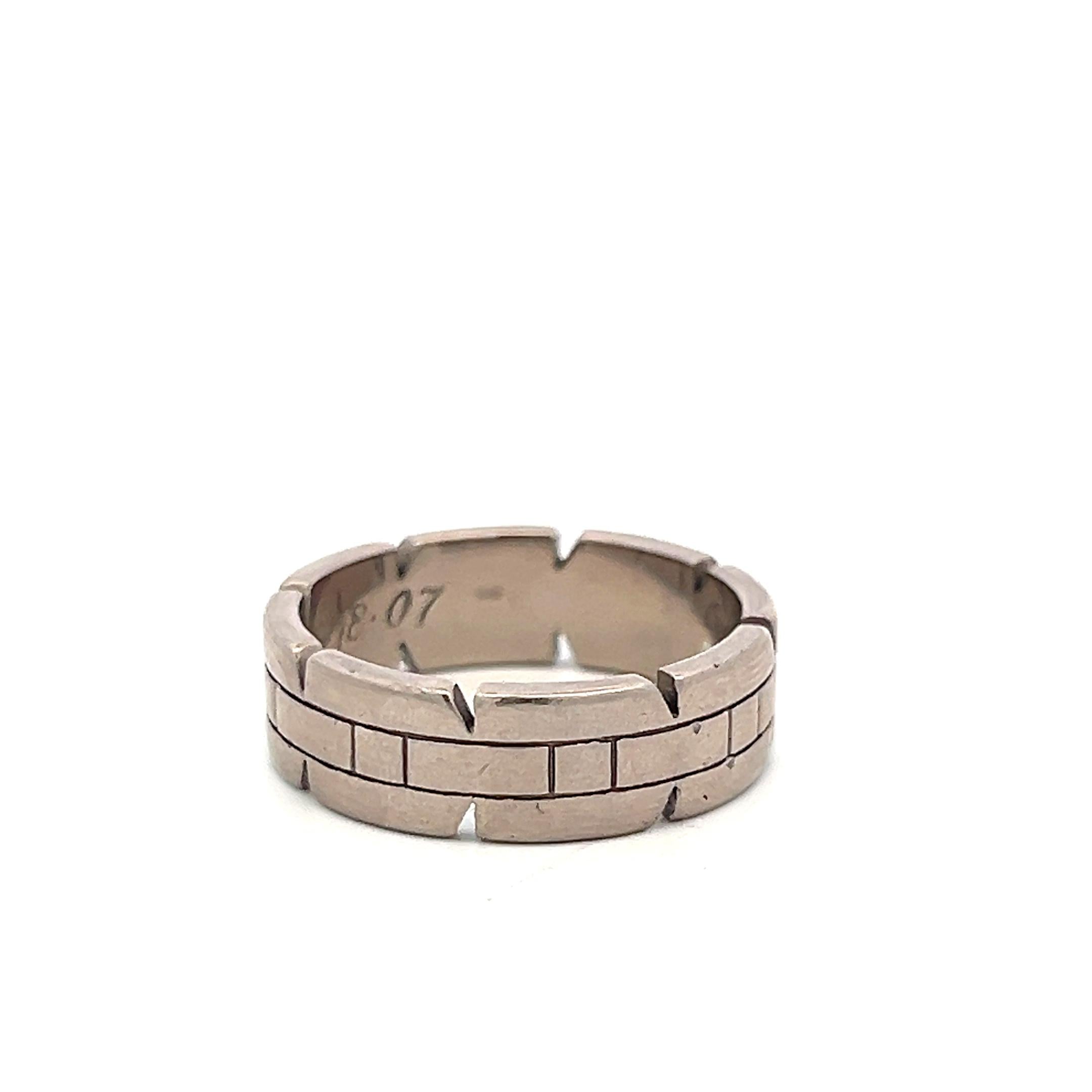 Cartier Tank Vintage 18 Karat White Gold Band Ring 11.7 Grams Size 10