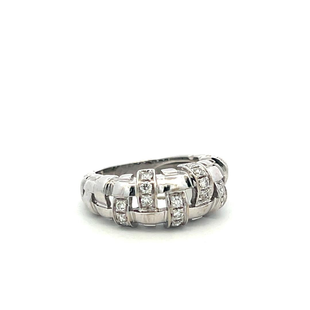 Tiffany & Co 18K W-Gold Band Ring with 0.4 Carat Round F VS Diamonds Size 5.5