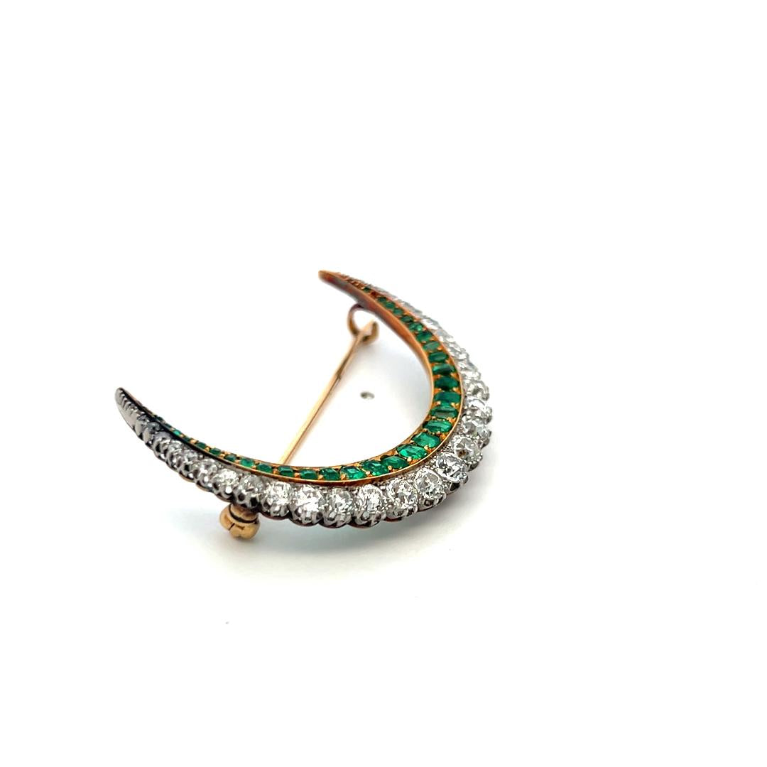 Vintage Two Tone Gold Pin Brooch 2ct Old European Cut Diamonds & 1.15ct Emerald