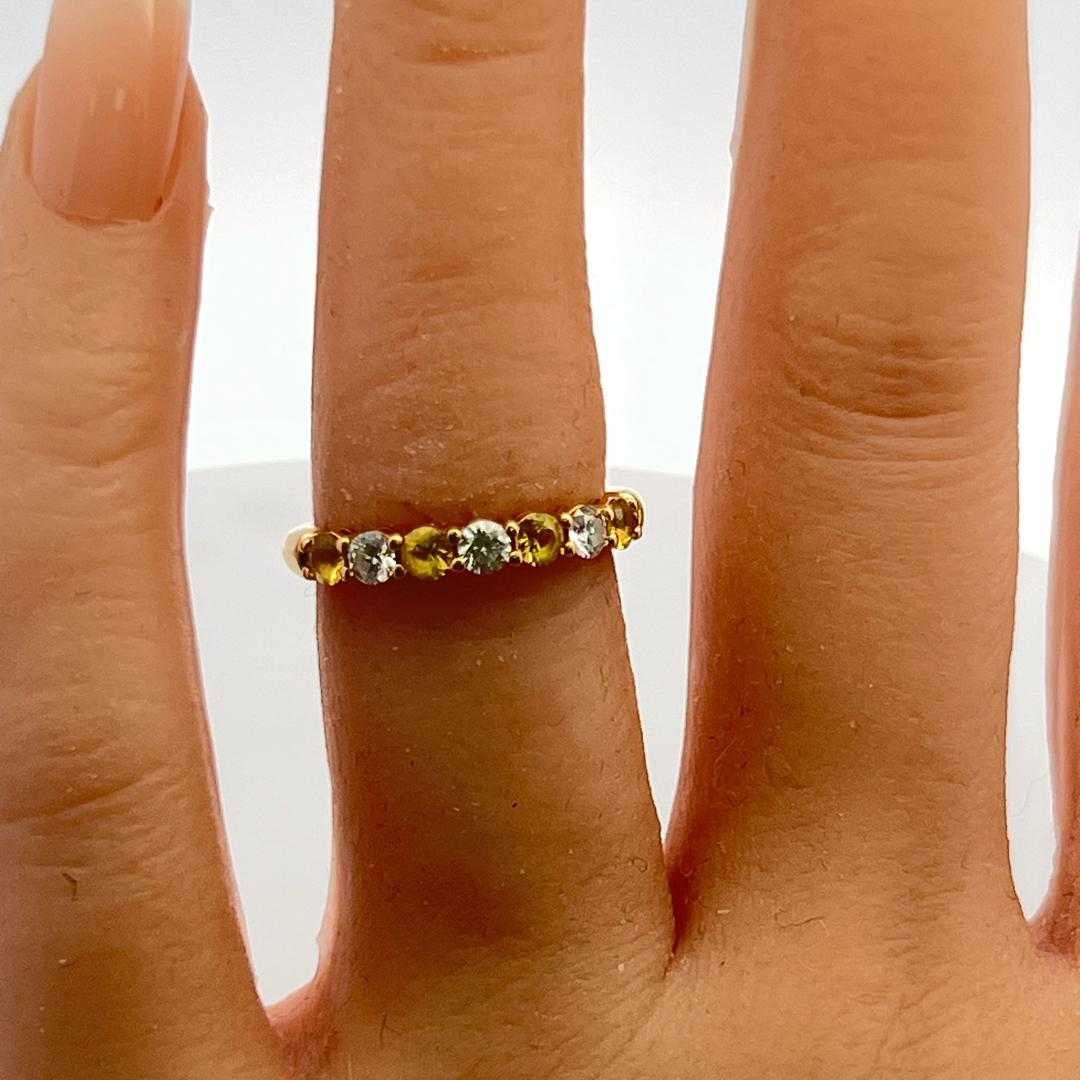 Tiffany & Co 18K YG Half Eternity Band Ring 0.24ct Diamonds & 0.35ct Sapphire