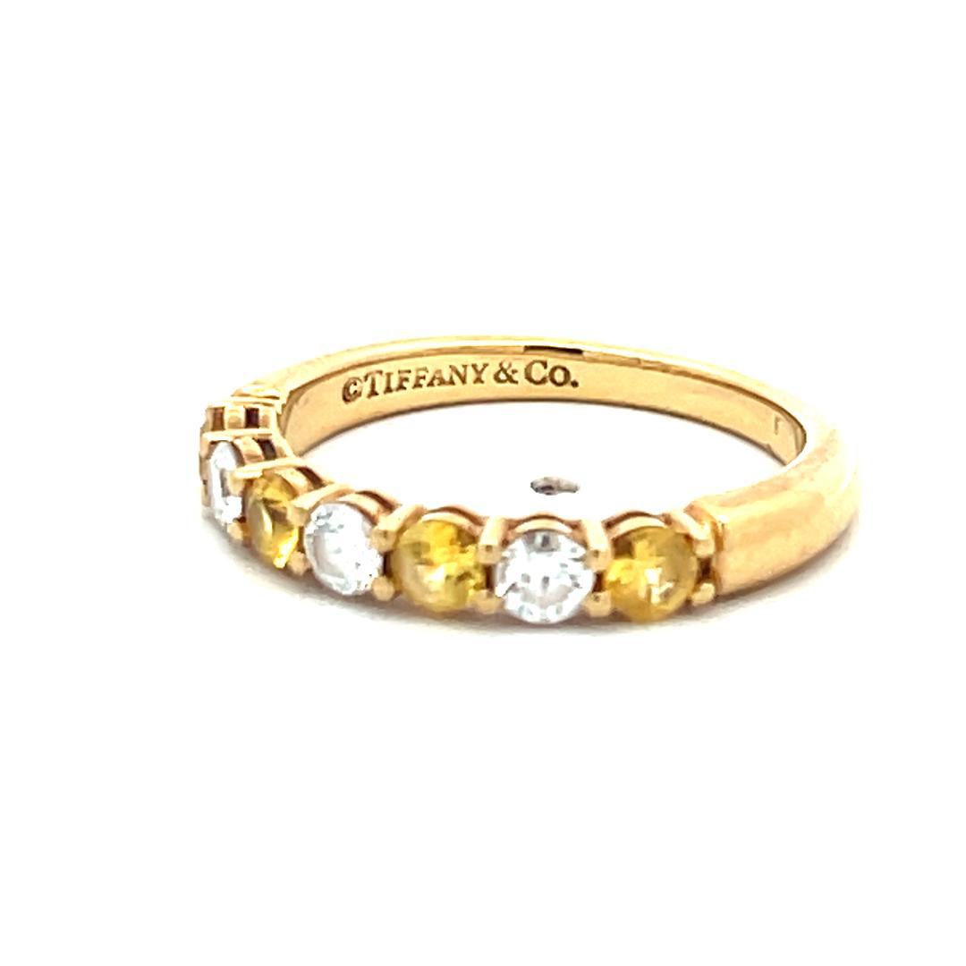Tiffany & Co 18K YG Half Eternity Band Ring 0.24ct Diamonds & 0.35ct Sapphire