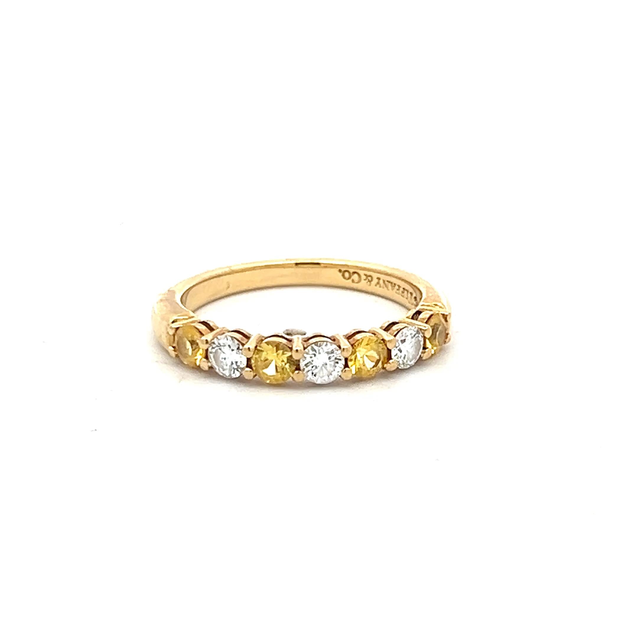 Tiffany & Co 18K YG Half Eternity Band Ring 0.24ct Diamonds & 0.35ct Sapphire
