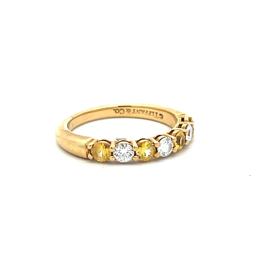 Tiffany & Co 18K YG Half Eternity Band Ring 0.24ct Diamonds & 0.35ct Sapphire