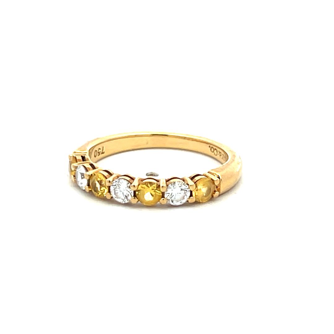 Tiffany & Co 18K YG Half Eternity Band Ring 0.24ct Diamonds & 0.35ct Sapphire