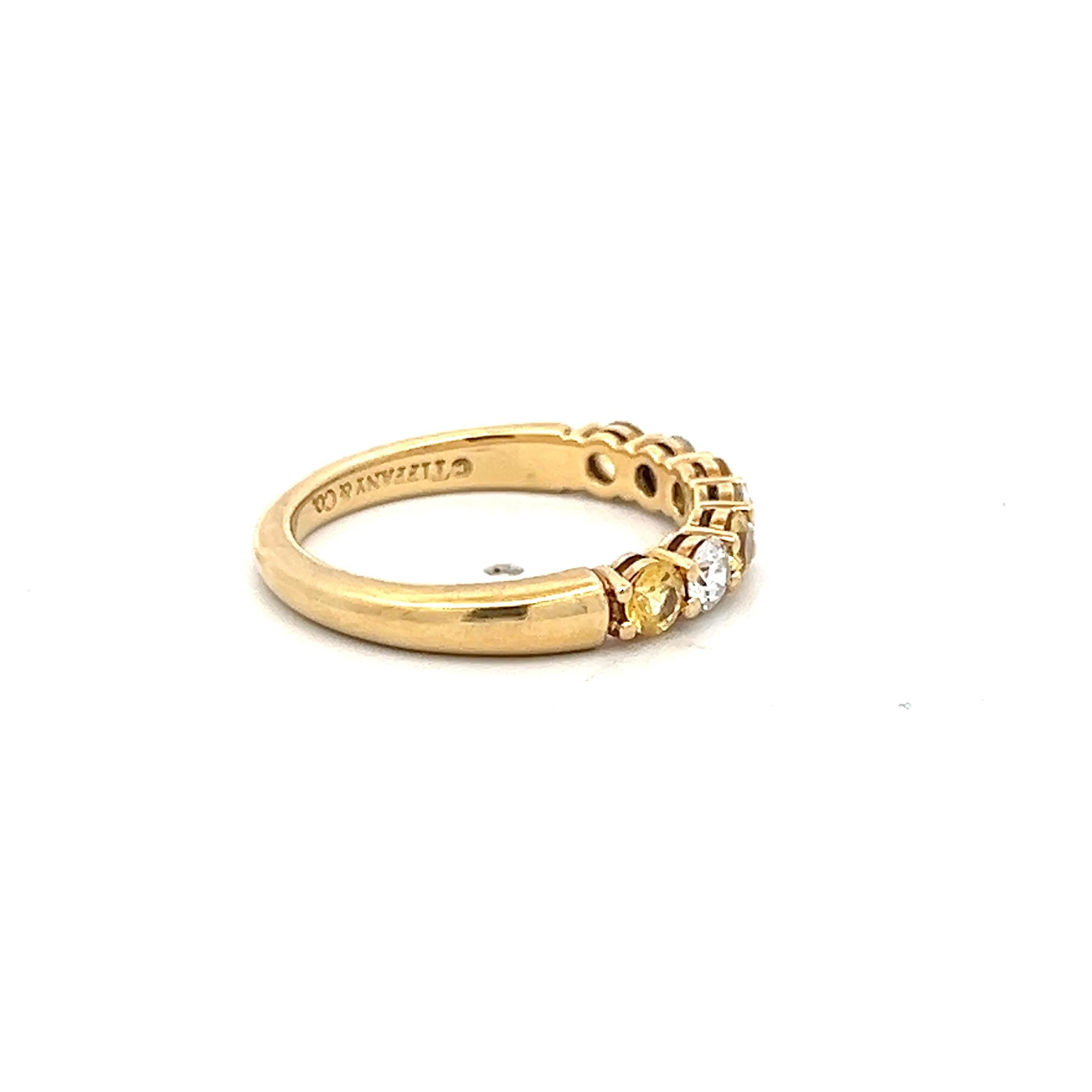 Tiffany & Co 18K YG Half Eternity Band Ring 0.24ct Diamonds & 0.35ct Sapphire