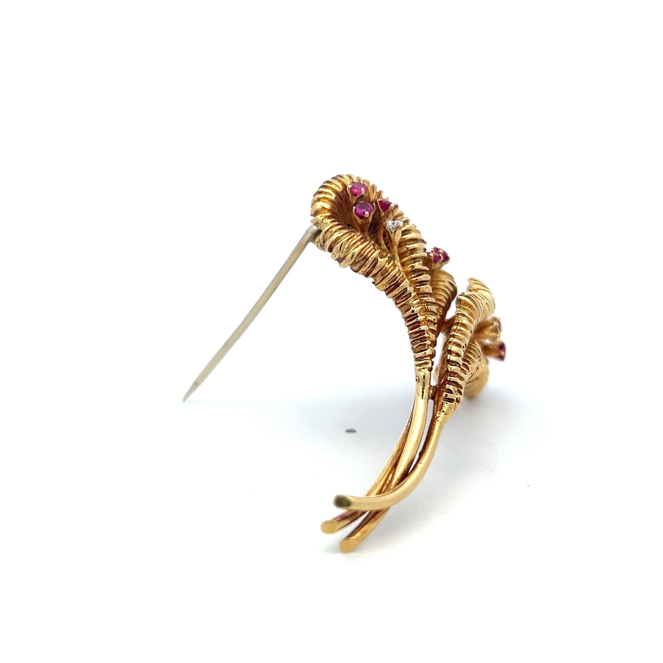 Tiffany & Co 18K Yellow Gold Pin Brooch 0.12ct Round F VS Diamonds & 0.3ct Ruby