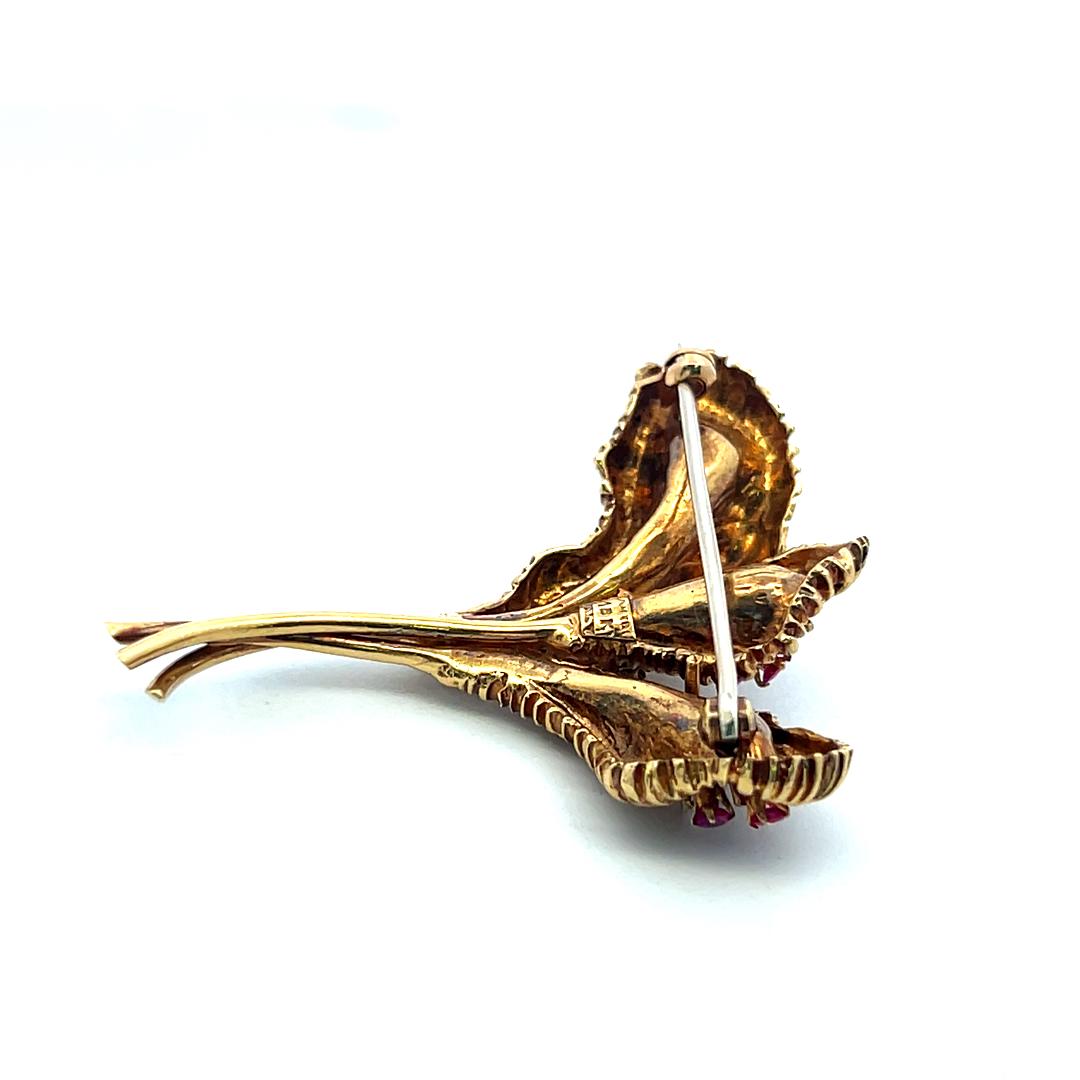 Tiffany & Co 18K Yellow Gold Pin Brooch 0.12ct Round F VS Diamonds & 0.3ct Ruby