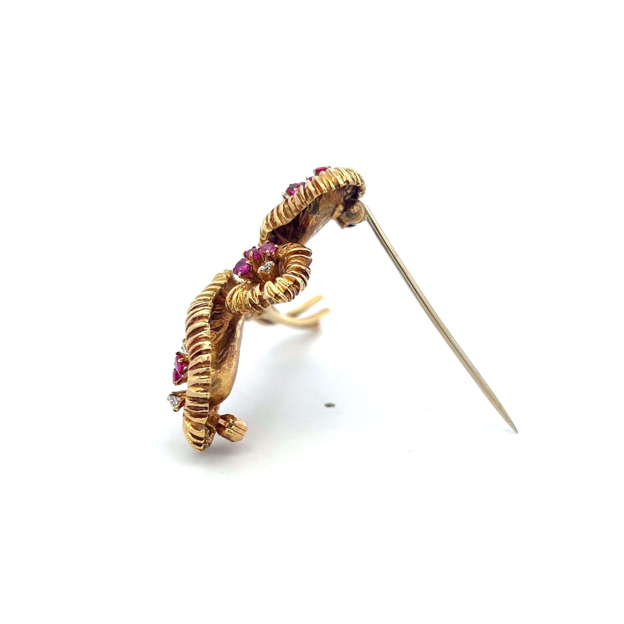 Tiffany & Co 18K Yellow Gold Pin Brooch 0.12ct Round F VS Diamonds & 0.3ct Ruby