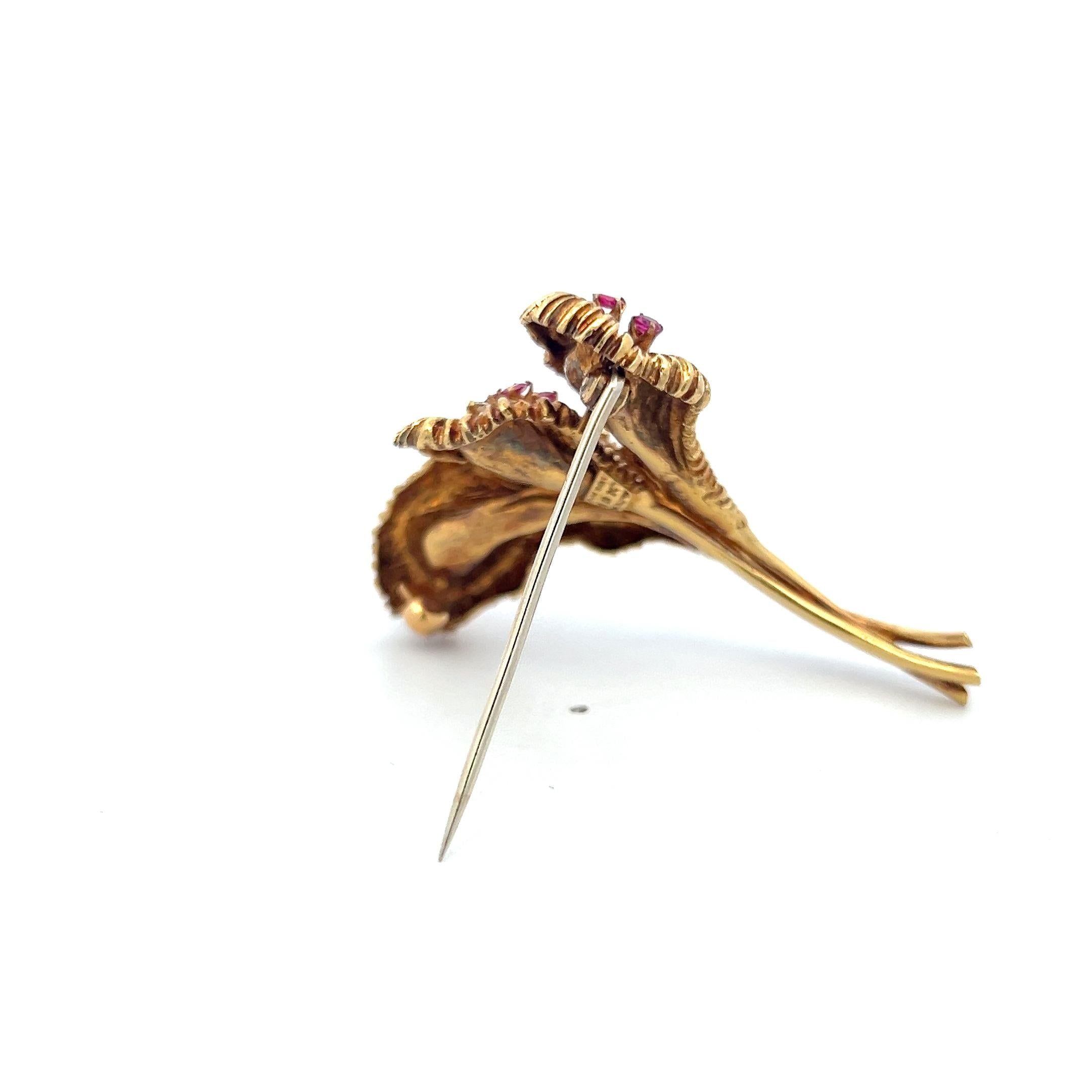 Tiffany & Co 18K Yellow Gold Pin Brooch 0.12ct Round F VS Diamonds & 0.3ct Ruby