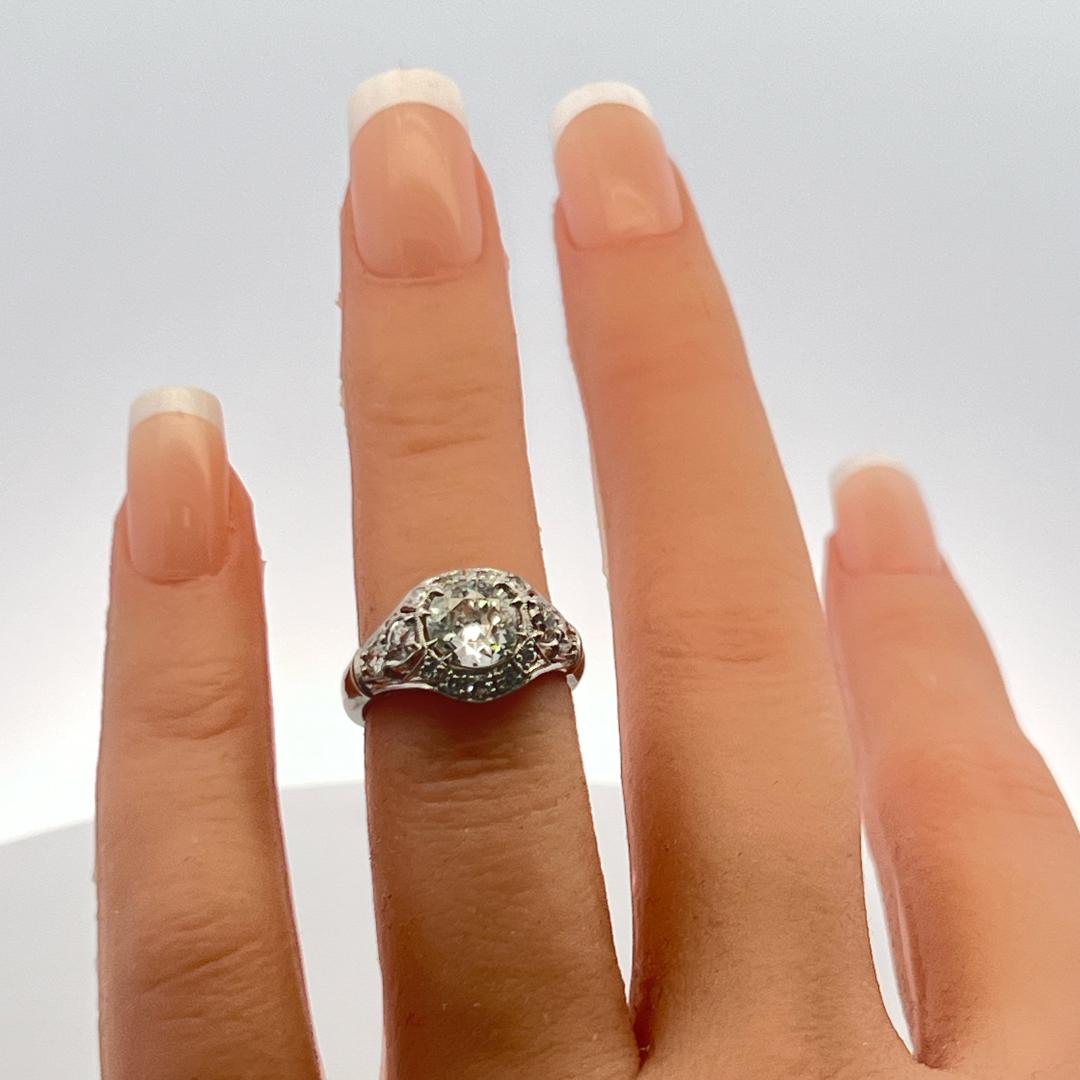 Vintage Platinum Engagement Ring with 1.59 Carat K-H SI1 GIA Diamonds Size 3.75