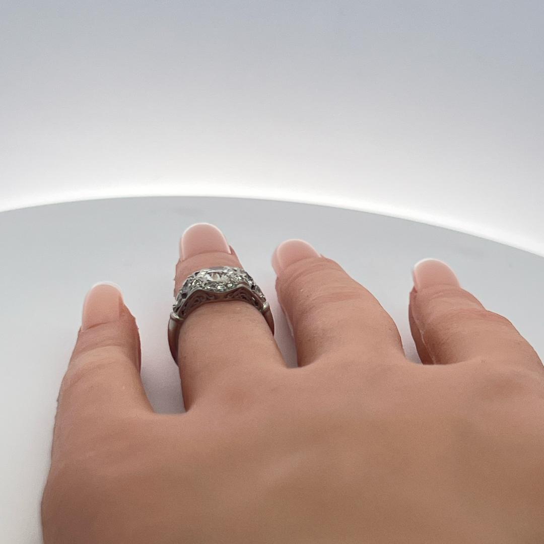 Vintage Platinum Engagement Ring with 1.59 Carat K-H SI1 GIA Diamonds Size 3.75