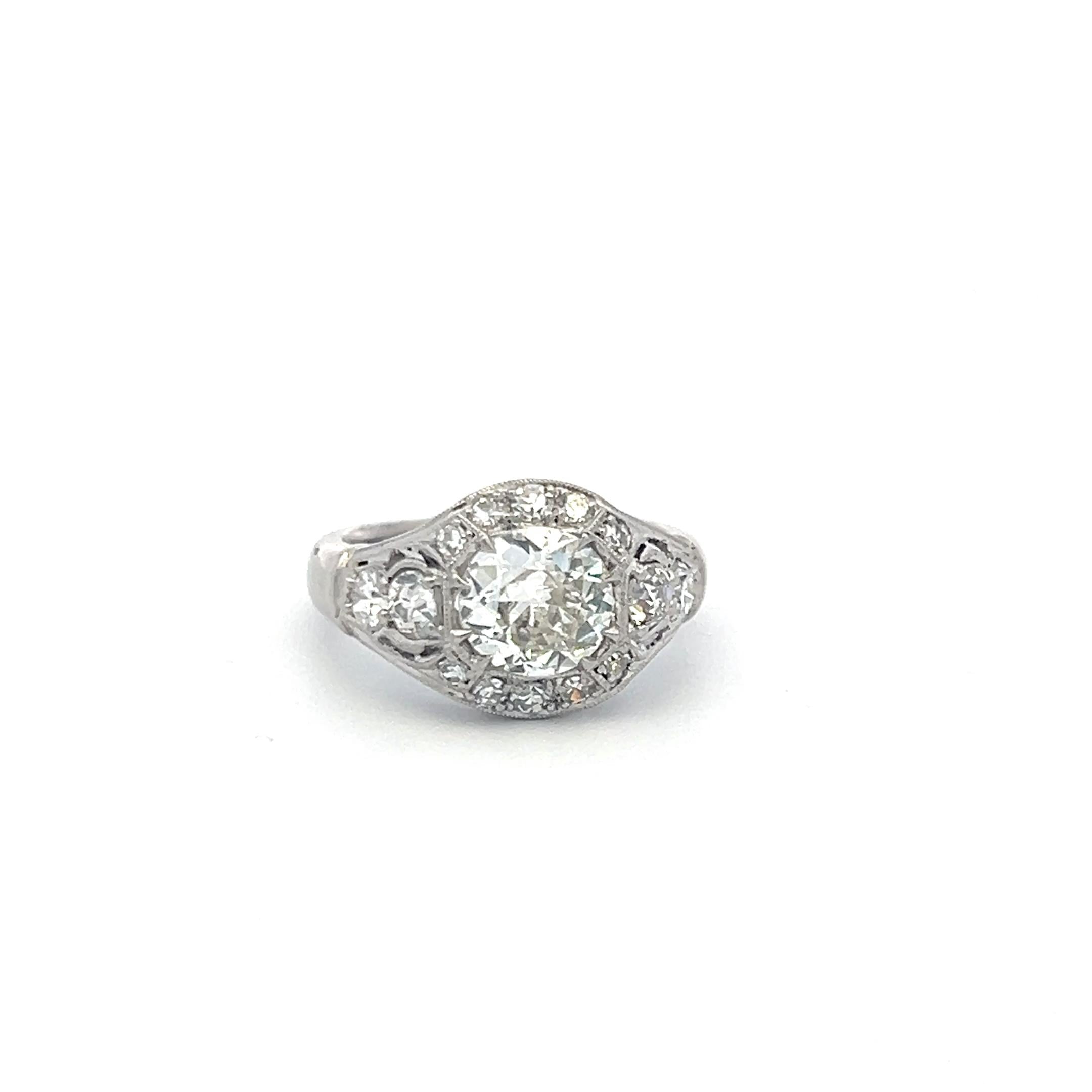 Vintage Platinum Engagement Ring with 1.59 Carat K-H SI1 GIA Diamonds Size 3.75