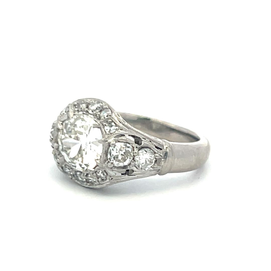 Vintage Platinum Engagement Ring with 1.59 Carat K-H SI1 GIA Diamonds Size 3.75