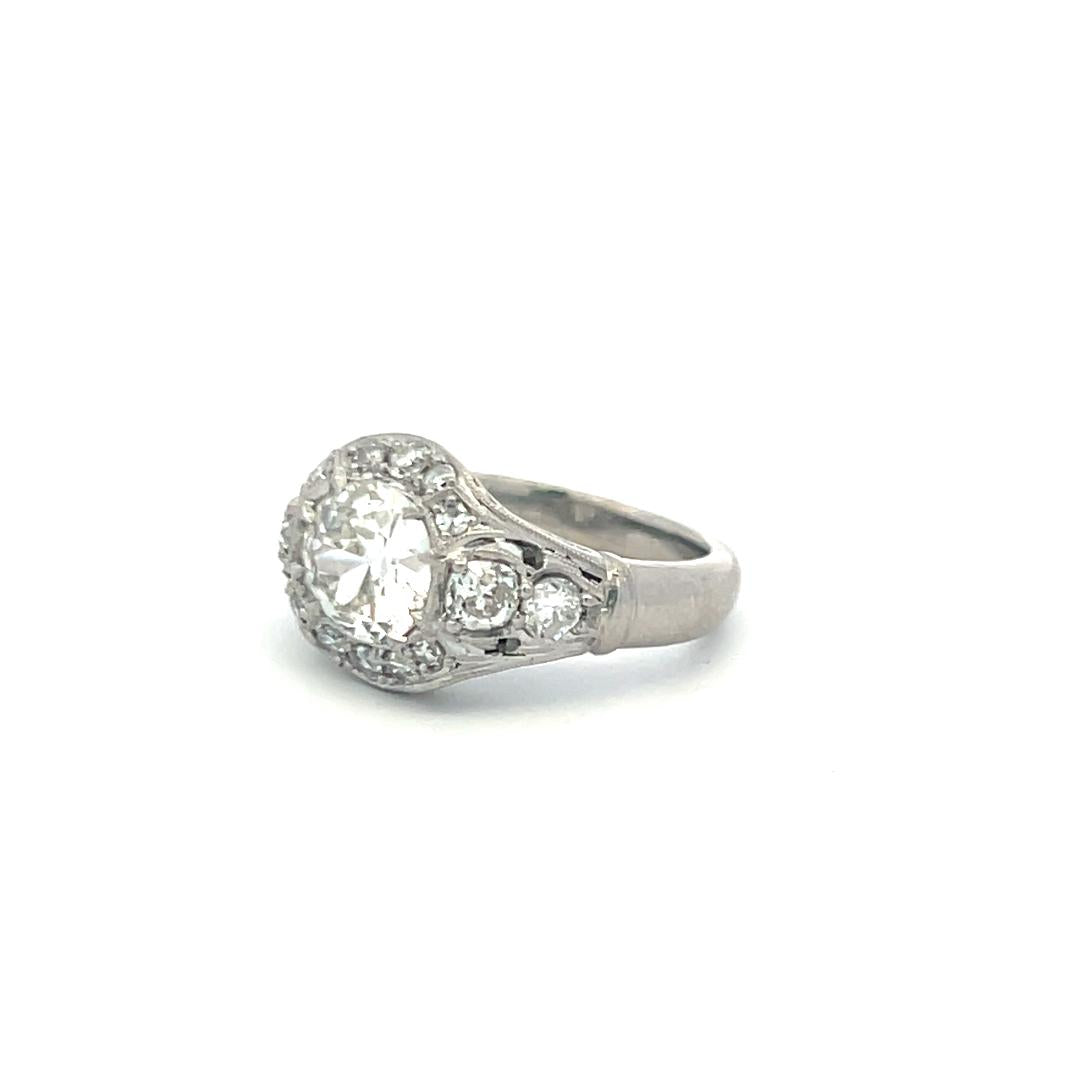 Vintage Platinum Engagement Ring with 1.59 Carat K-H SI1 GIA Diamonds Size 3.75