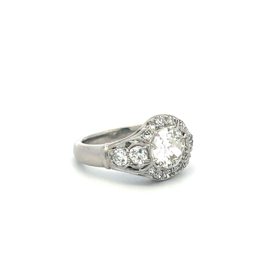 Vintage Platinum Engagement Ring with 1.59 Carat K-H SI1 GIA Diamonds Size 3.75