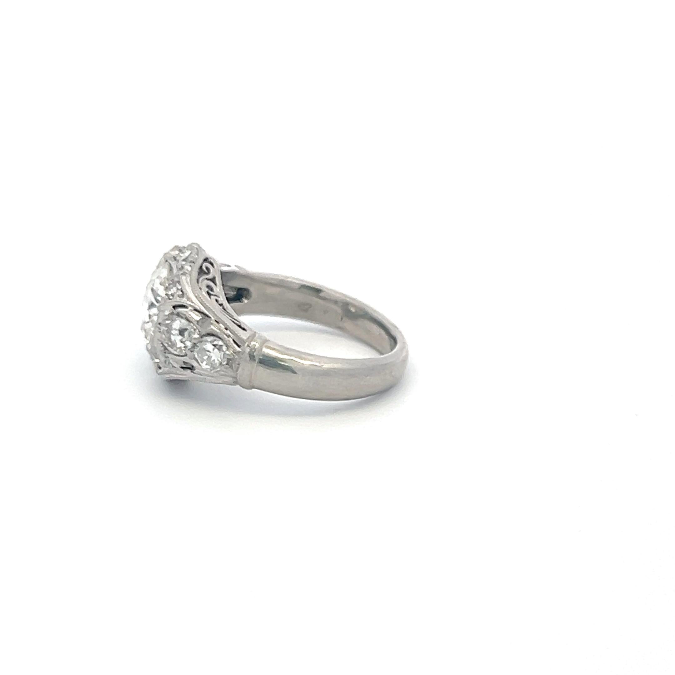 Vintage Platinum Engagement Ring with 1.59 Carat K-H SI1 GIA Diamonds Size 3.75