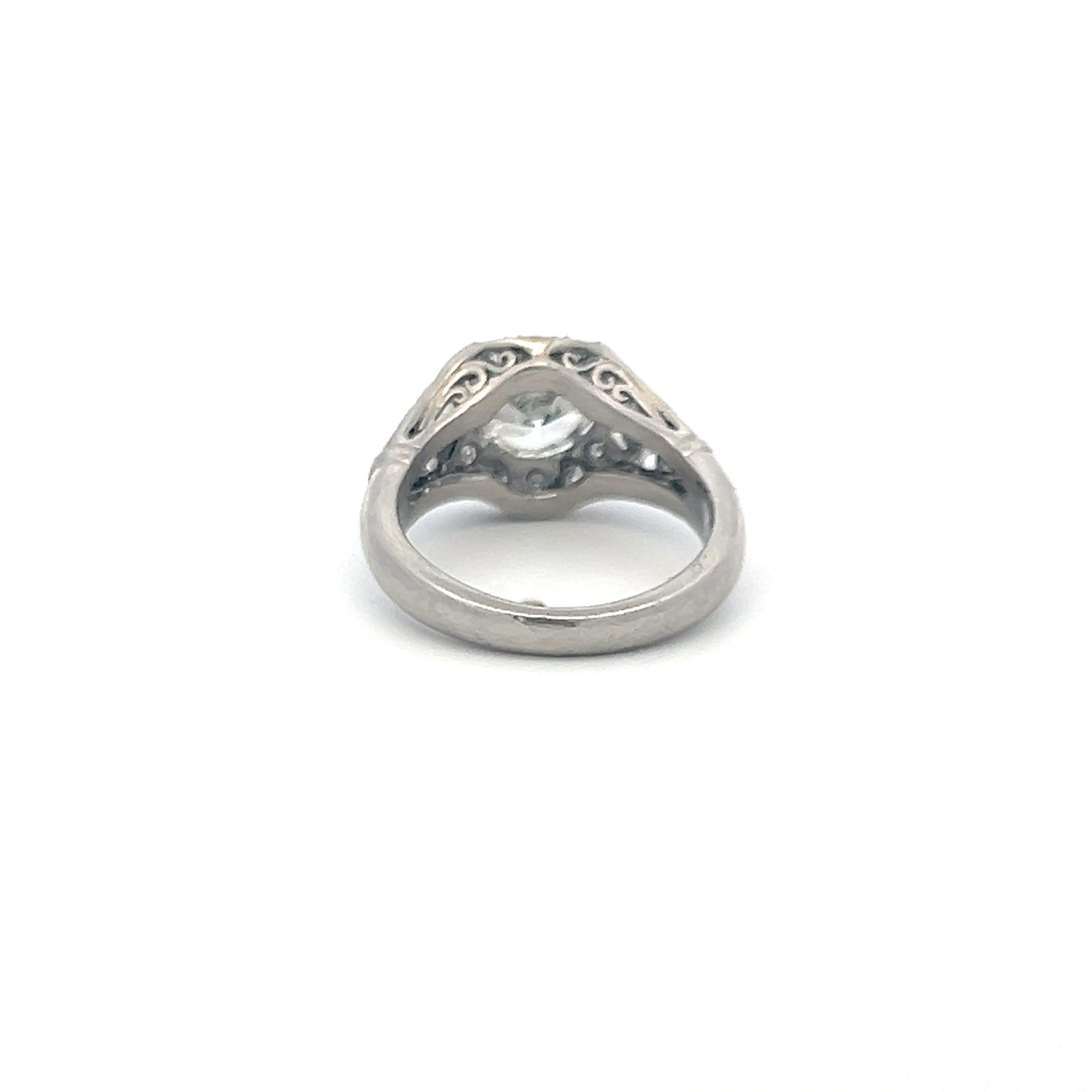 Vintage Platinum Engagement Ring with 1.59 Carat K-H SI1 GIA Diamonds Size 3.75