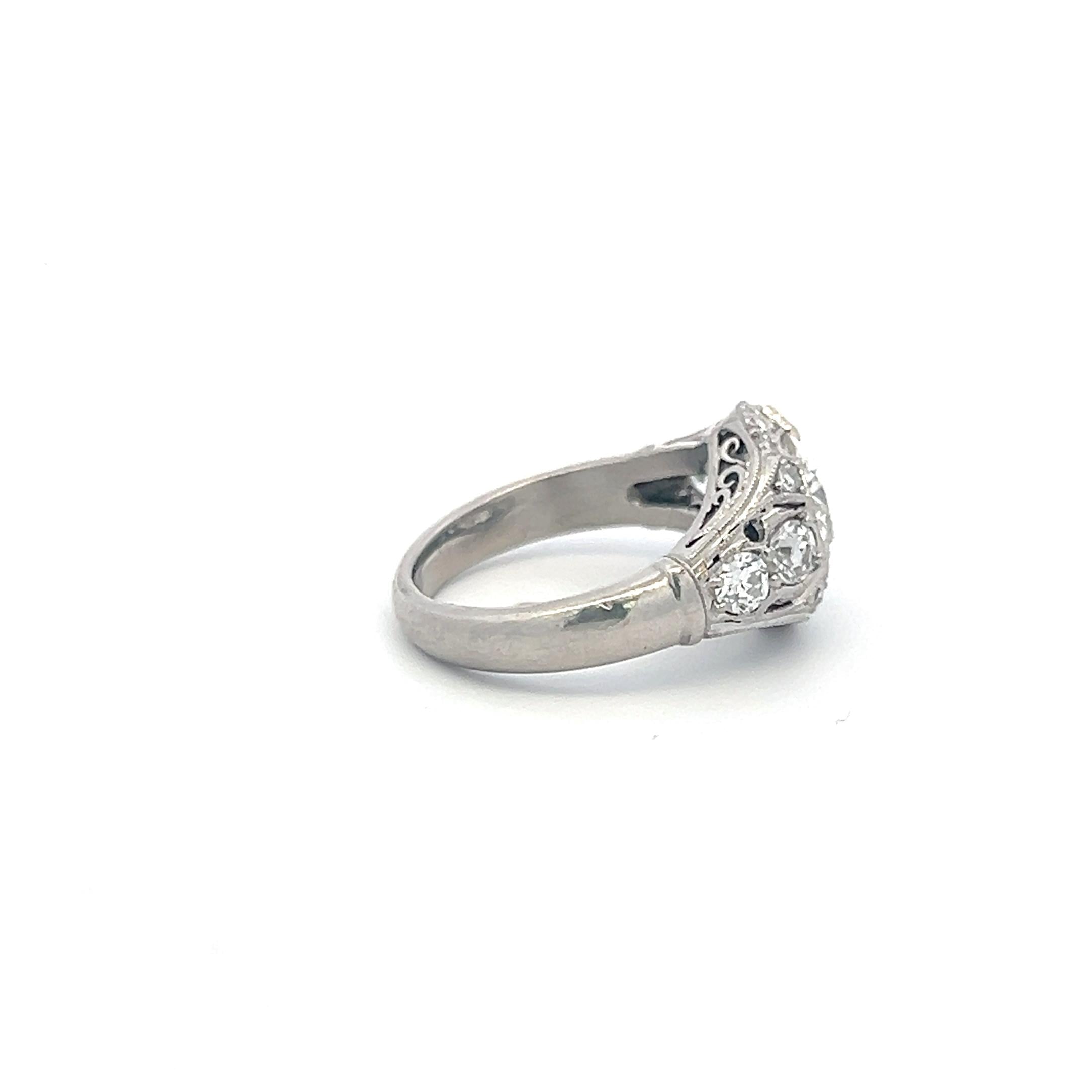 Vintage Platinum Engagement Ring with 1.59 Carat K-H SI1 GIA Diamonds Size 3.75