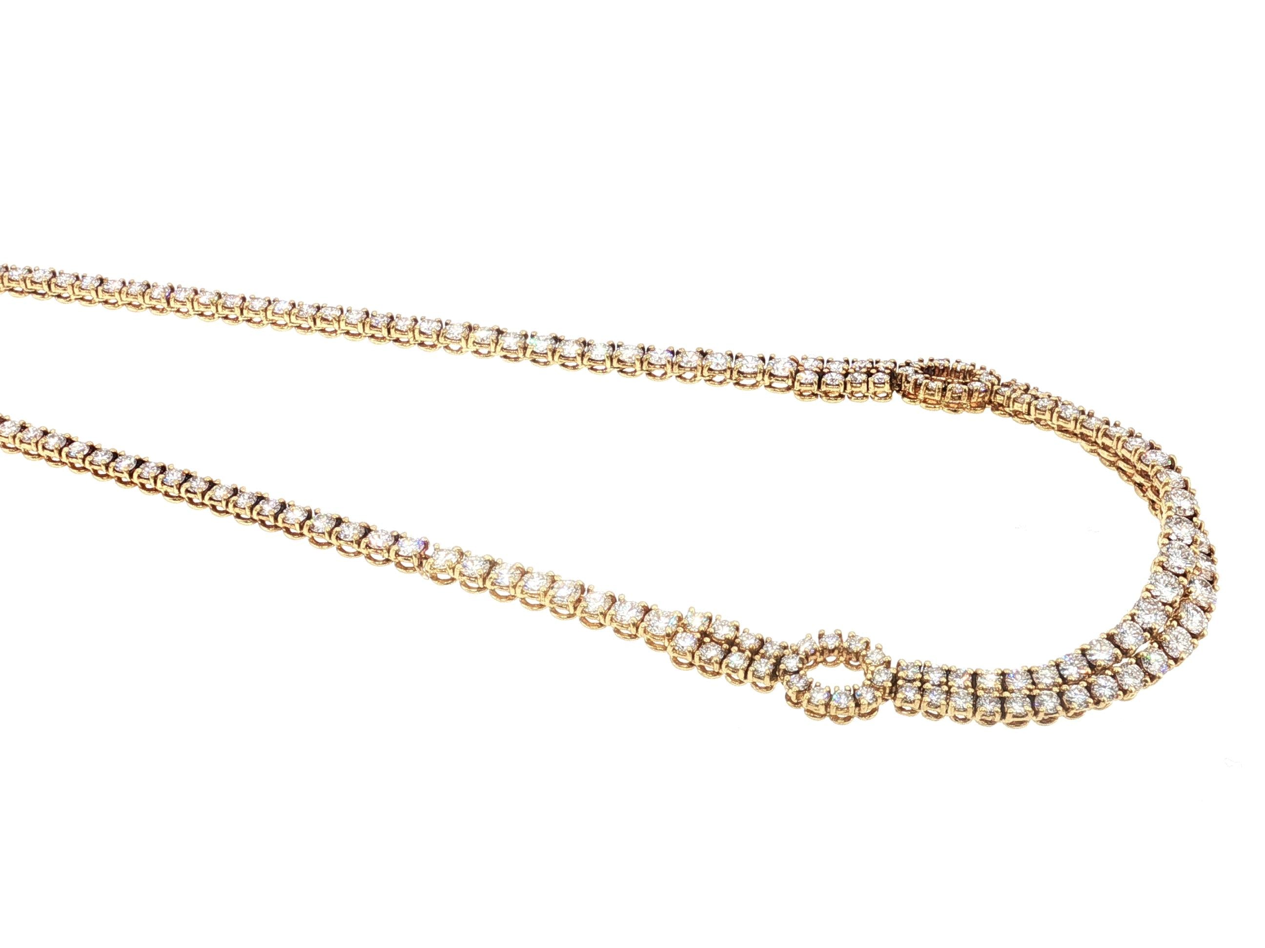 Estate 18K Yellow Gold Riviera Necklace with 12 Carat Round H VS Diamonds