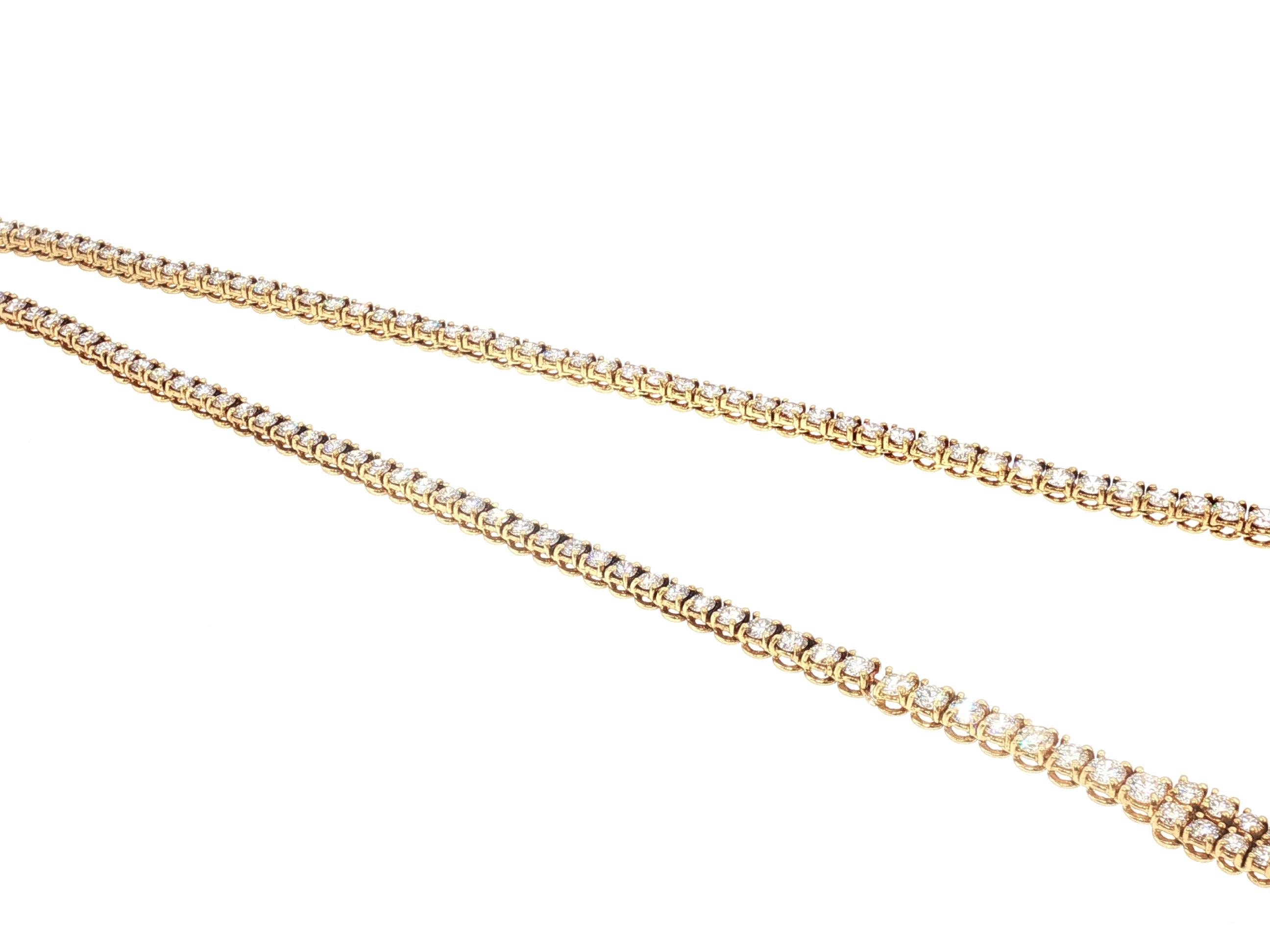 Estate 18K Yellow Gold Riviera Necklace with 12 Carat Round H VS Diamonds