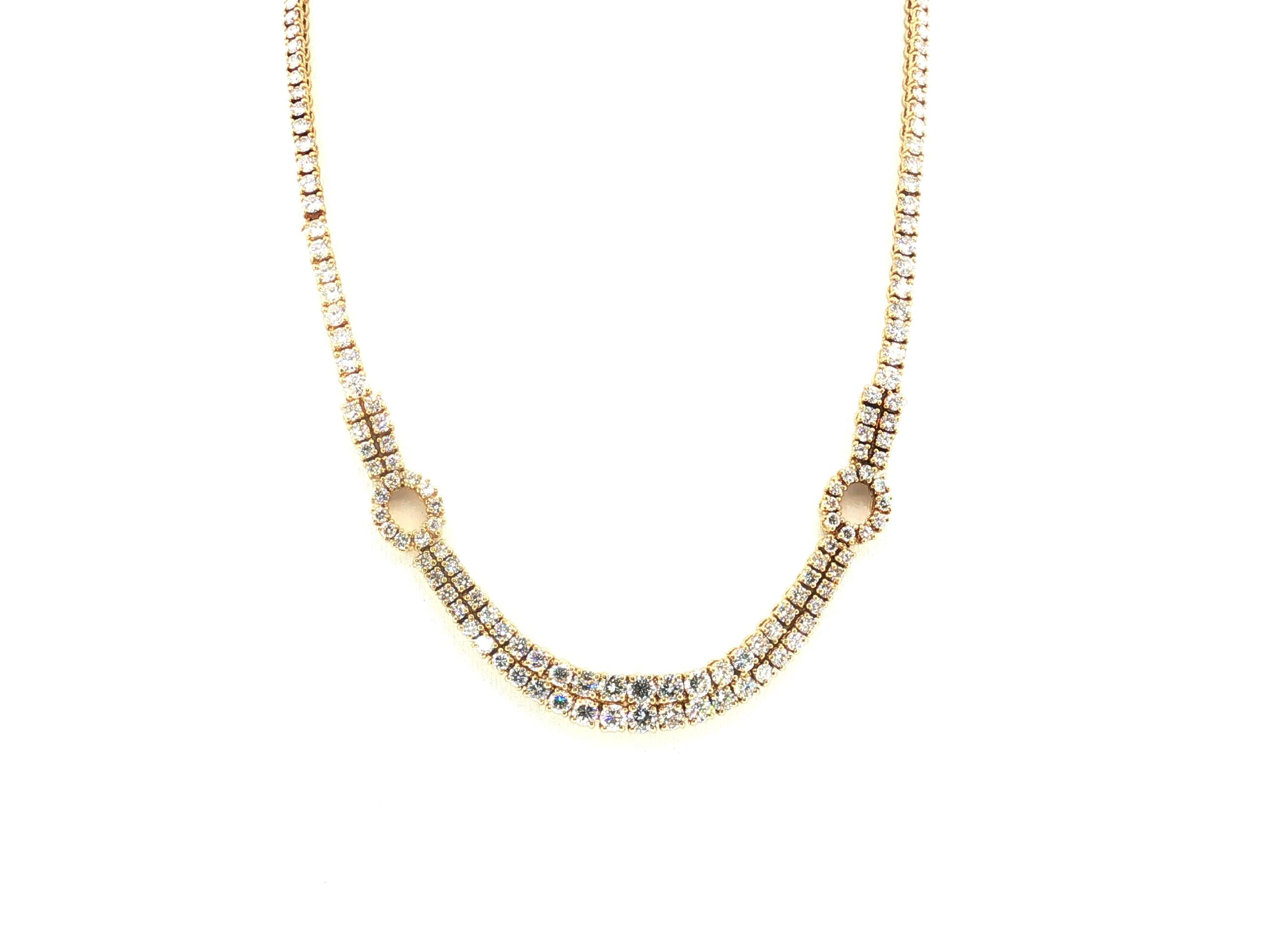 Estate 18K Yellow Gold Riviera Necklace with 12 Carat Round H VS Diamonds