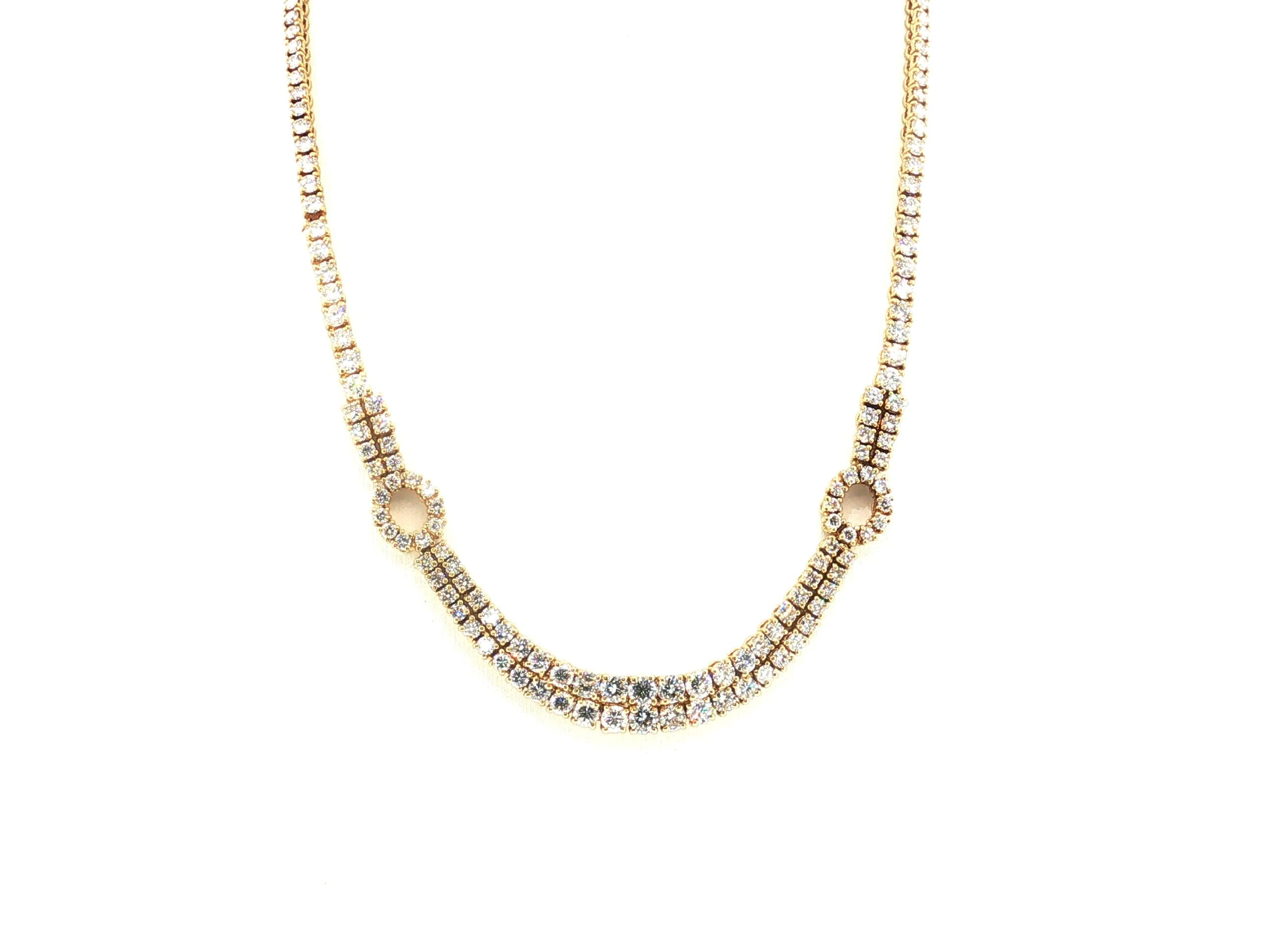 Estate 18K Yellow Gold Riviera Necklace with 12 Carat Round H VS Diamonds