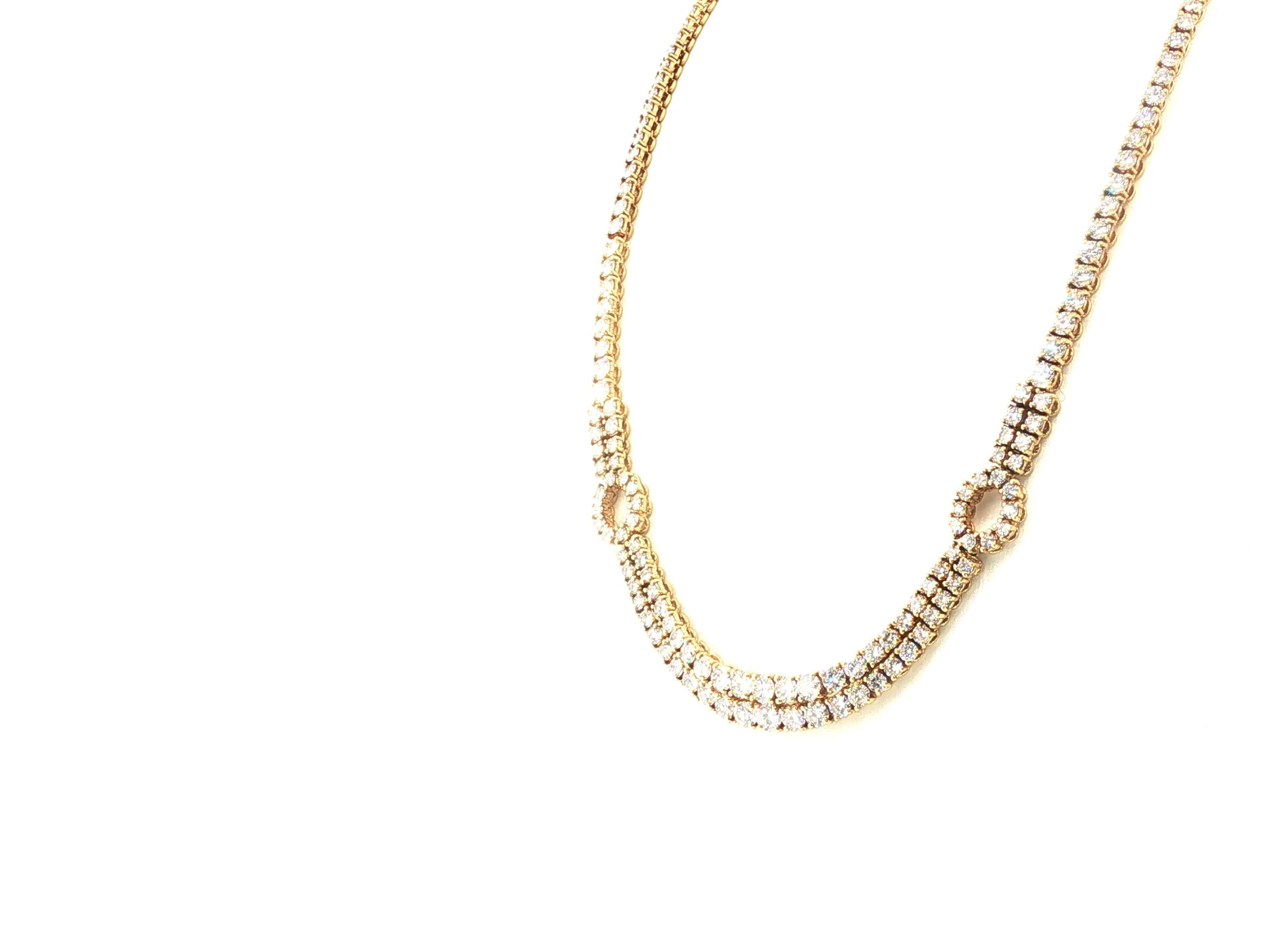 Estate 18K Yellow Gold Riviera Necklace with 12 Carat Round H VS Diamonds