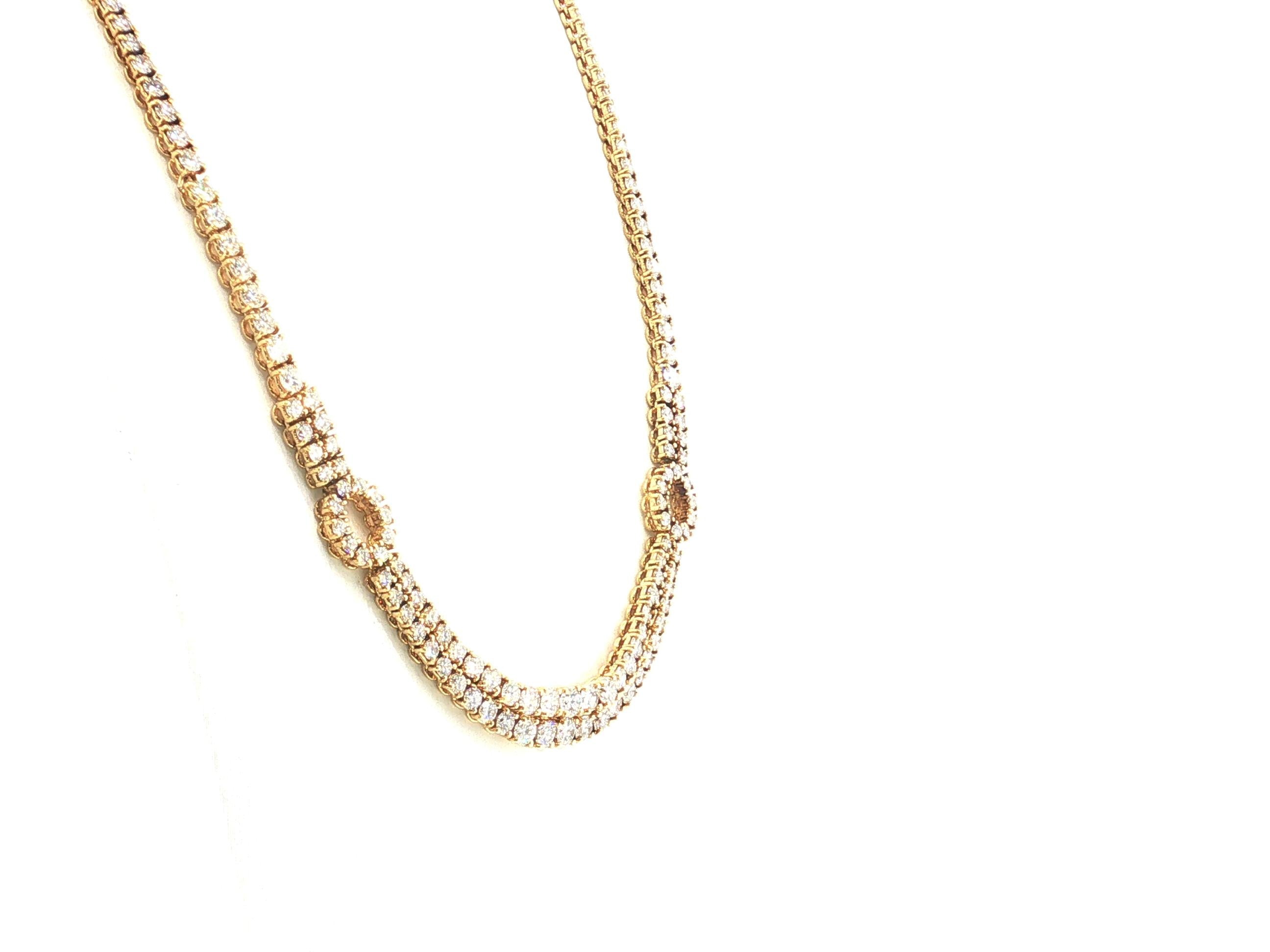 Estate 18K Yellow Gold Riviera Necklace with 12 Carat Round H VS Diamonds