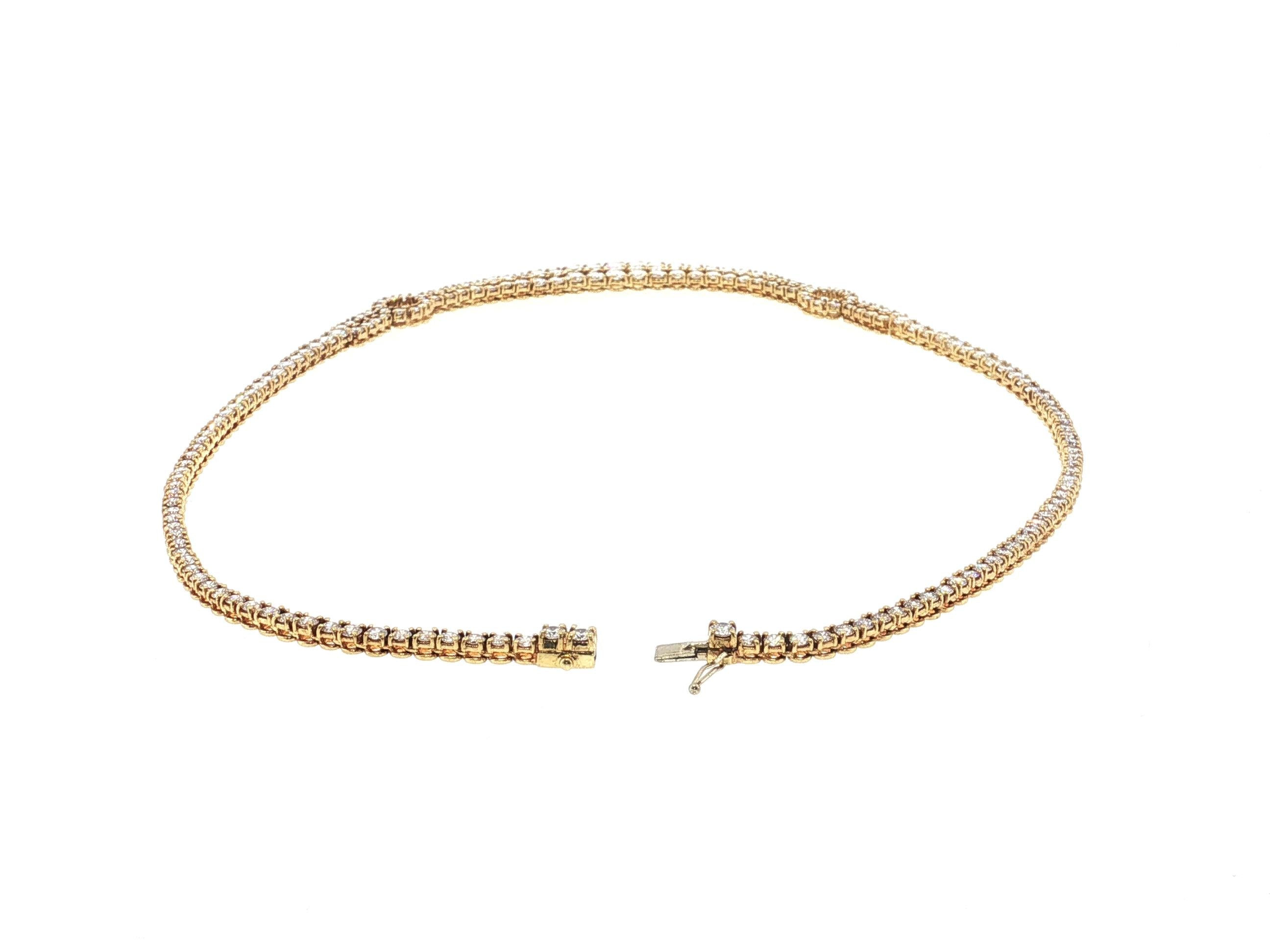 Estate 18K Yellow Gold Riviera Necklace with 12 Carat Round H VS Diamonds