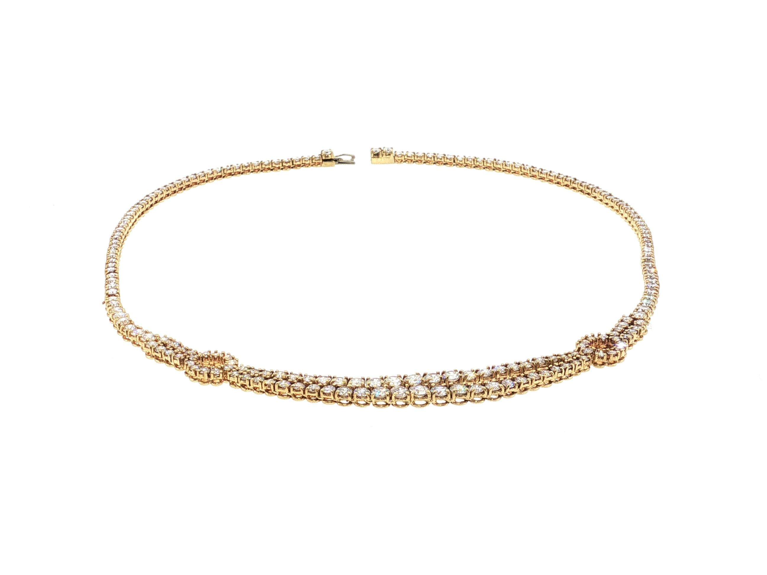 Estate 18K Yellow Gold Riviera Necklace with 12 Carat Round H VS Diamonds