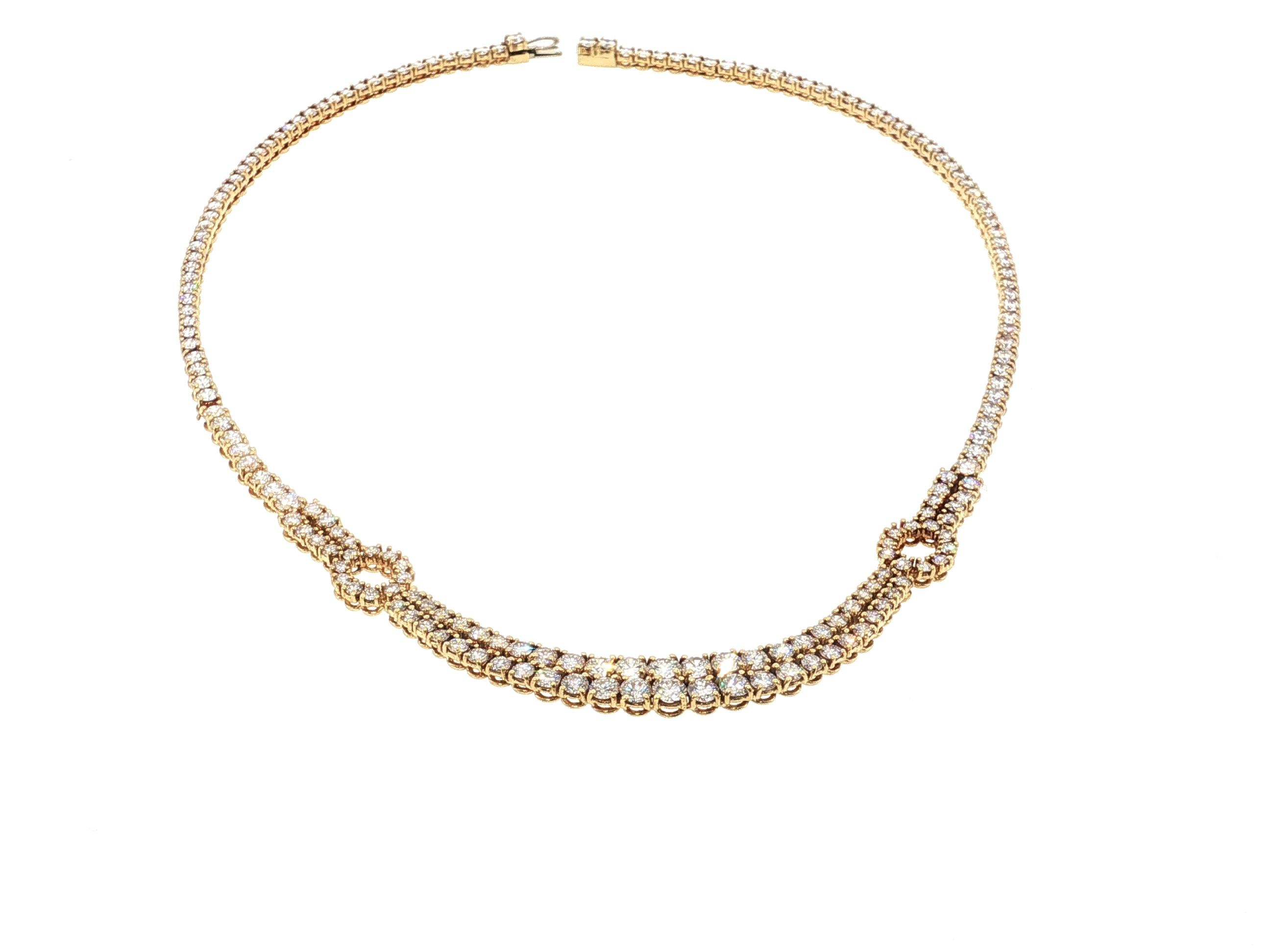 Estate 18K Yellow Gold Riviera Necklace with 12 Carat Round H VS Diamonds