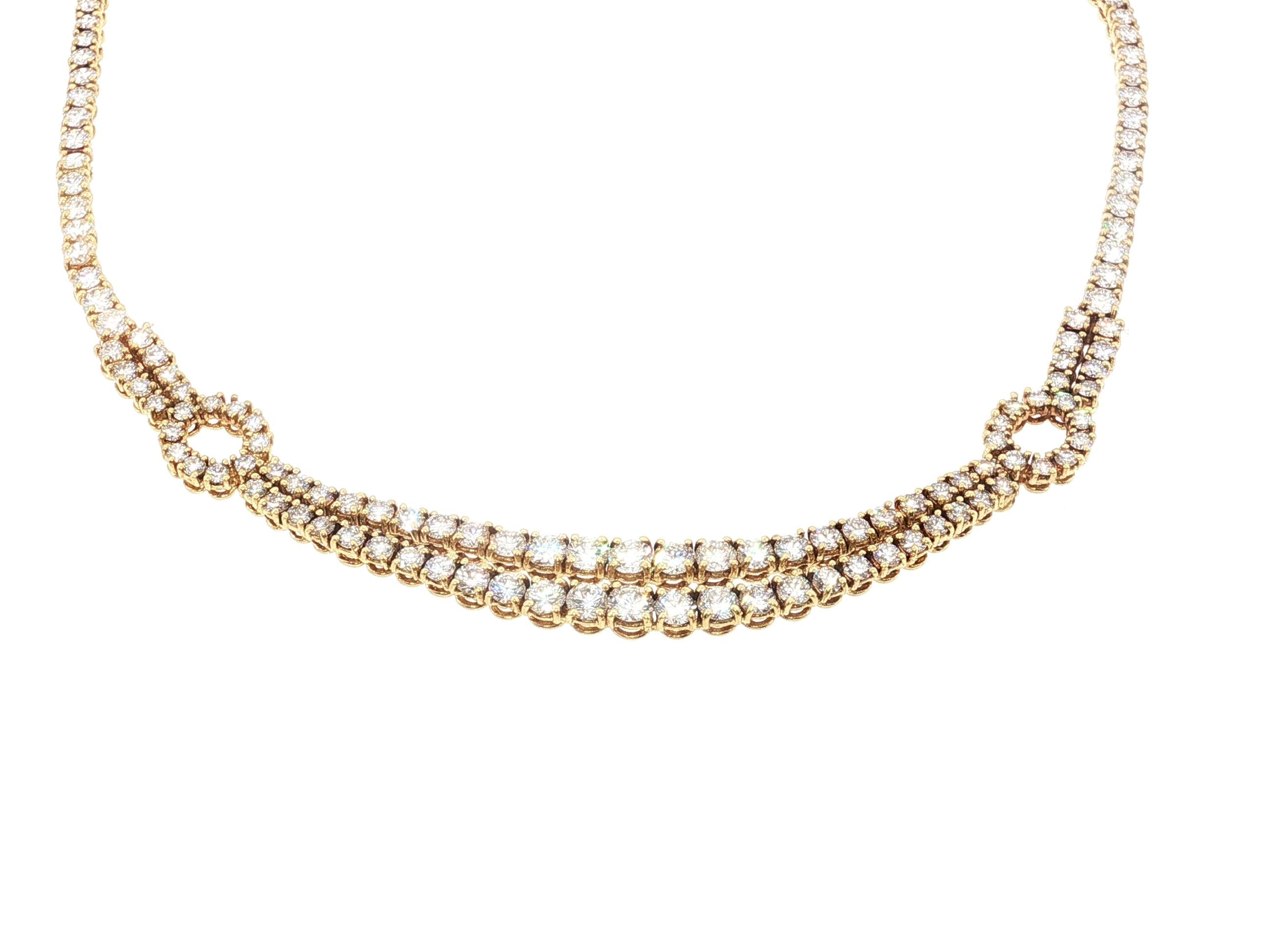 Estate 18K Yellow Gold Riviera Necklace with 12 Carat Round H VS Diamonds